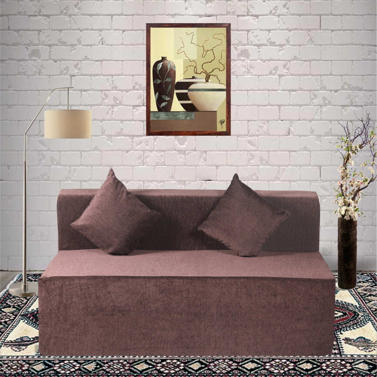 Rejoice Sofa Cum Bed - 3 Seater, Plain Cushion ( Premium Molfino Fabric, Brown )