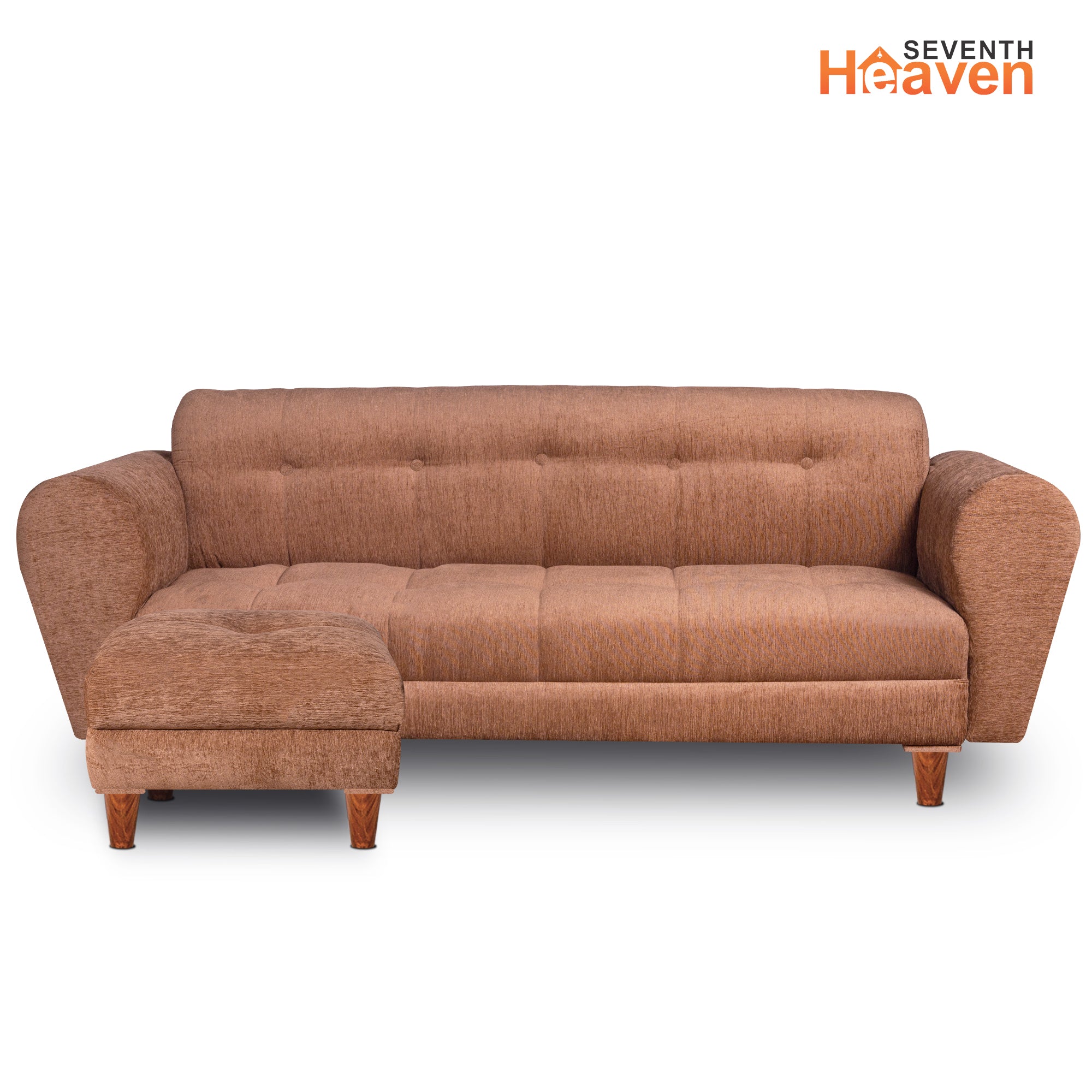 Seventh Heaven Milan 4 Seater Sofa with Ottoman, Chenille Molfino Fabric: 3 Year Warranty Fabric 4 Seater Sofa  (Finish Color - Beige, DIY(Do-It-Yourself))