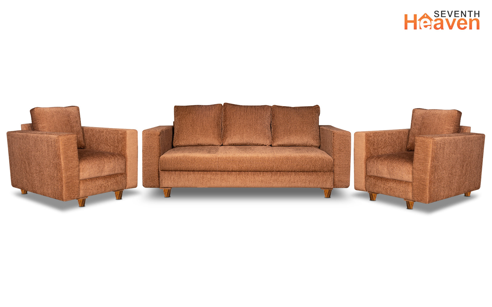 Rio 5 Seater Sofa Set, Chenille Molfino Fabric (Finish Color -Beige, Style - 3 + 1 + 1)