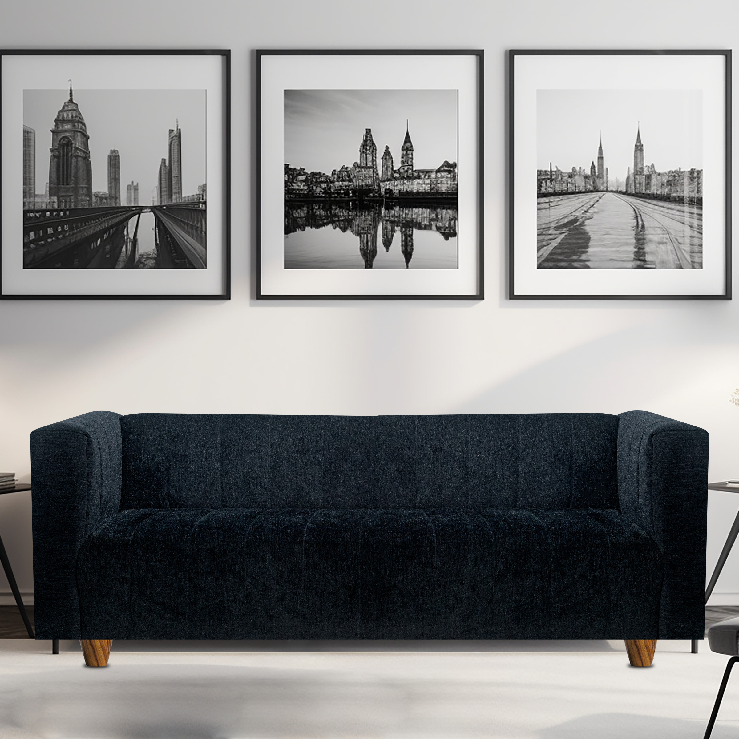 Tokyo 3 Seater Sofa - ( Premium Molfino Fabric- Black )