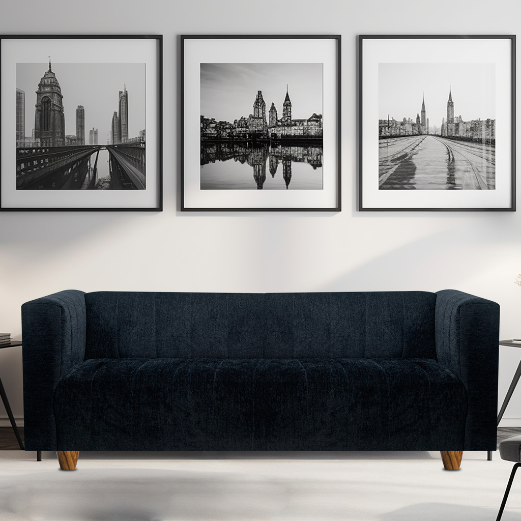 Tokyo 3 Seater Sofa - ( Premium Molfino Fabric- Black )