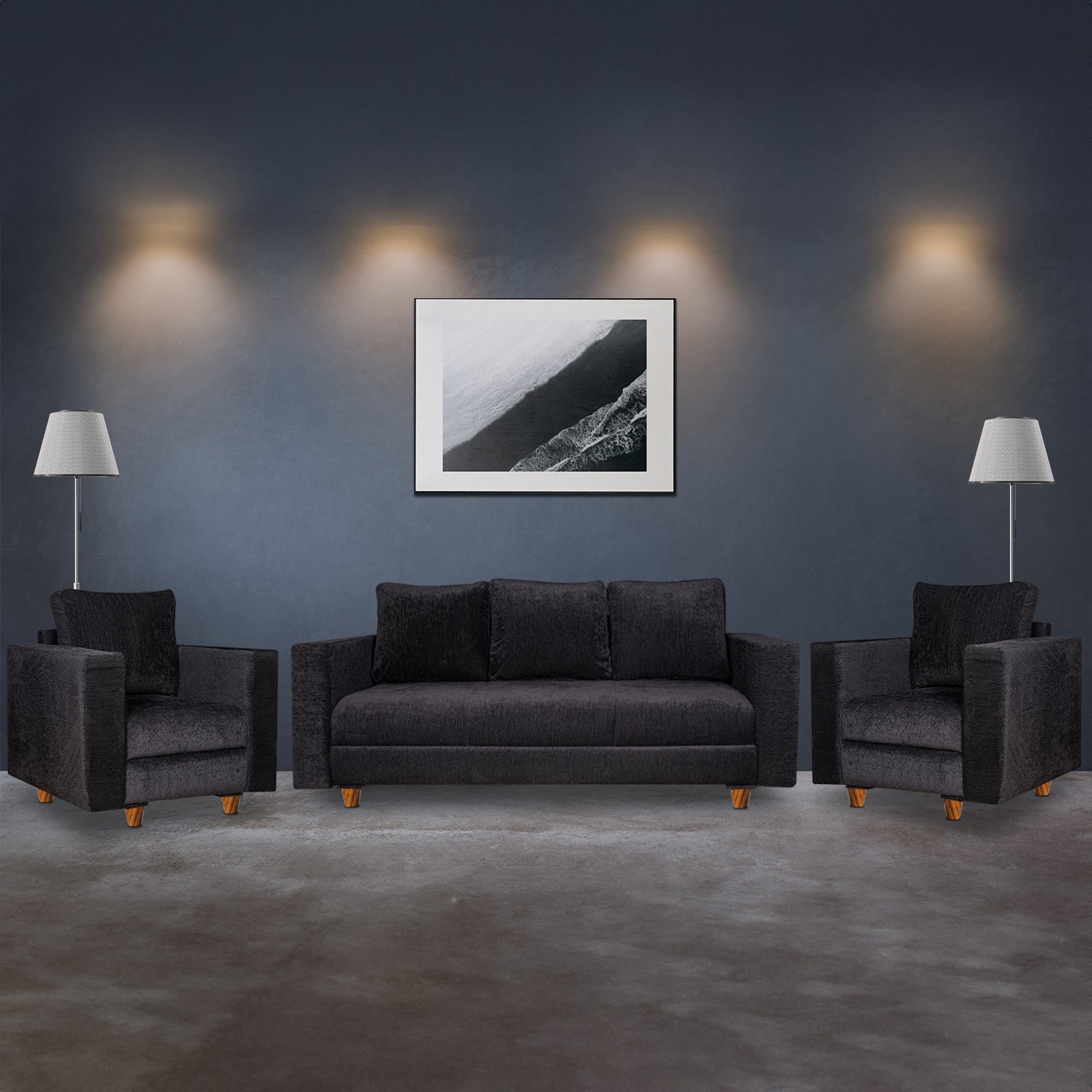 Rio 5 Seater Sofa- (3+1+1) ( Premium Molfino Fabric- Black )