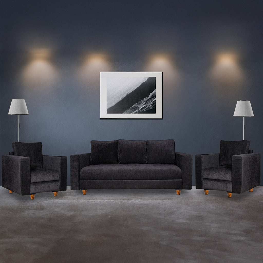 Rio 5 Seater Sofa- (3+1+1) ( Premium Molfino Fabric- Black )