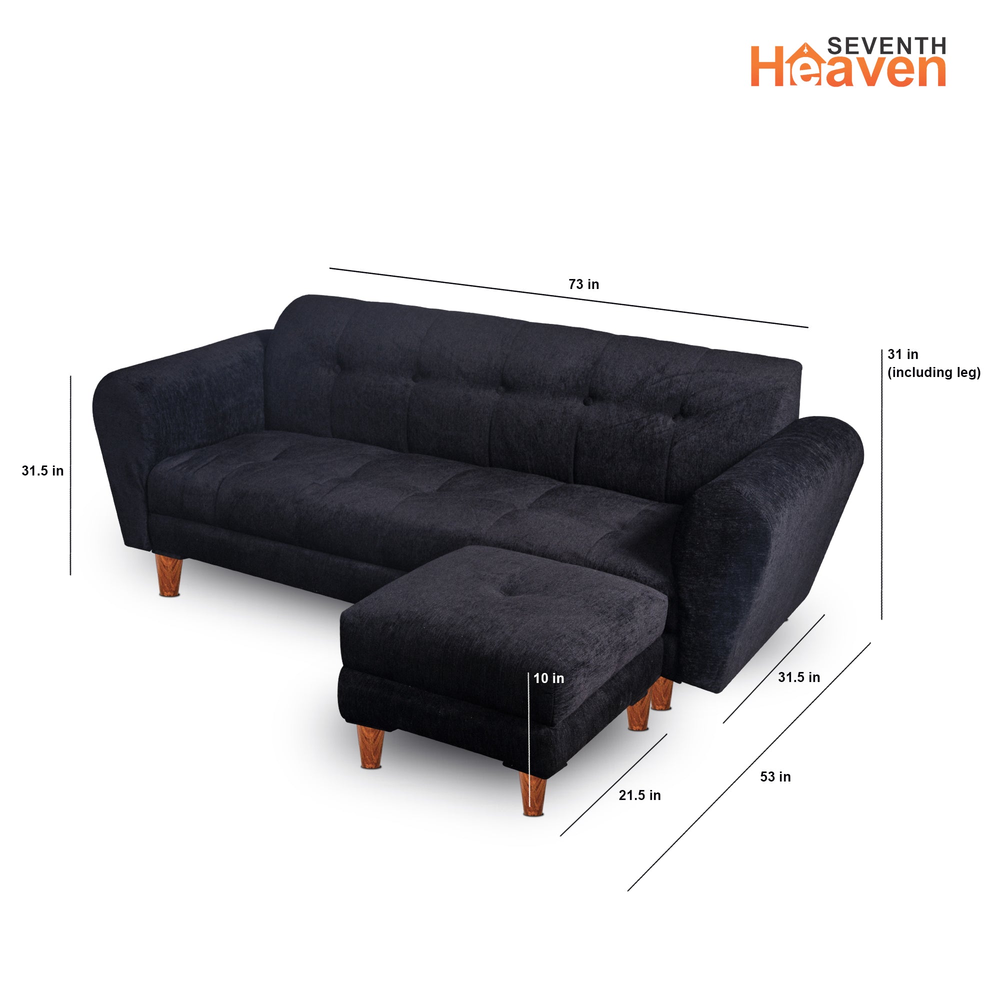Seventh Heaven Milan 4 Seater Sofa with Ottoman, Chenille Molfino Fabric: 3 Year Warranty Fabric 4 Seater Sofa  (Finish Color - Black, DIY(Do-It-Yourself))