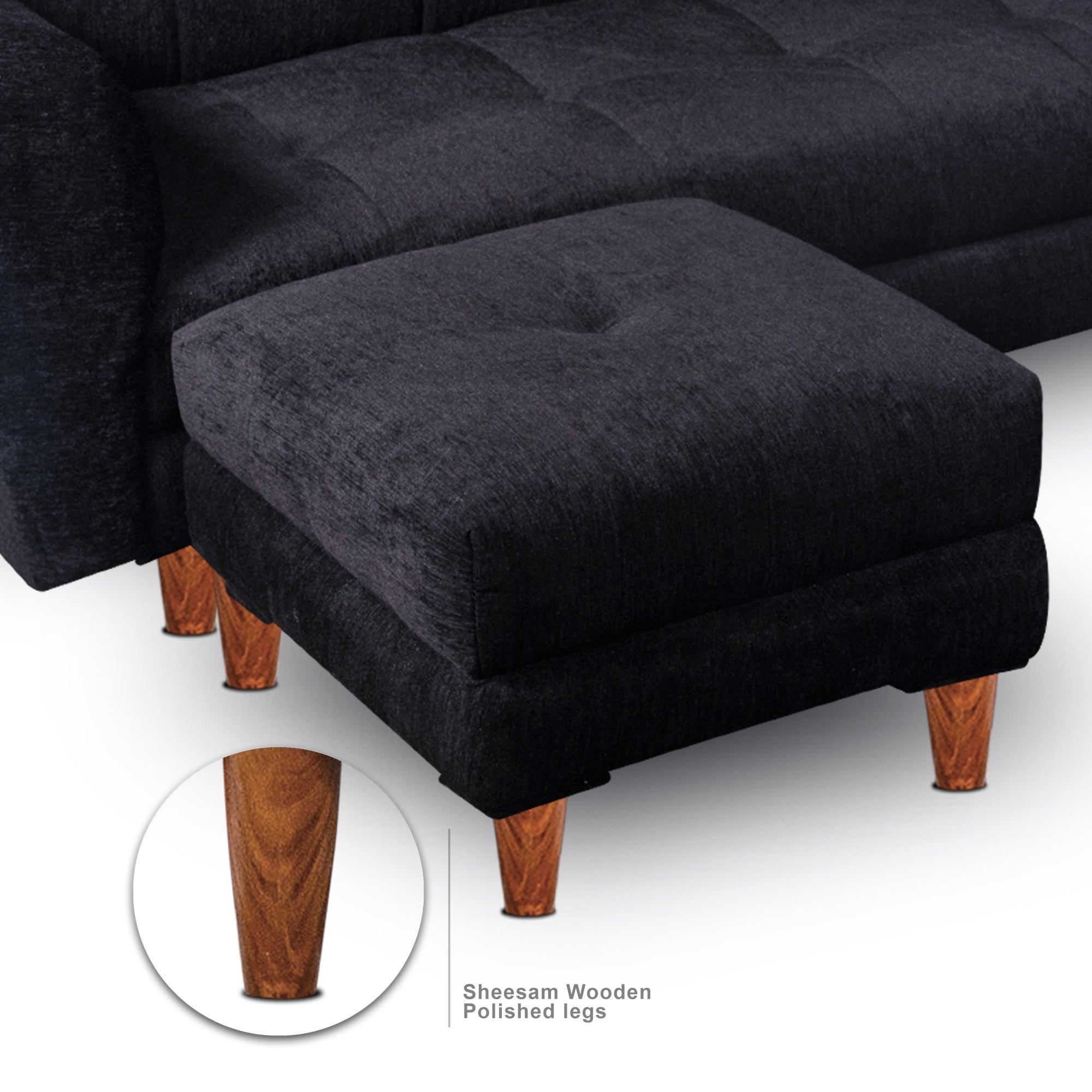 Seventh Heaven Milan 4 Seater Sofa with Ottoman, Chenille Molfino Fabric: 3 Year Warranty Fabric 4 Seater Sofa  (Finish Color - Black, DIY(Do-It-Yourself))