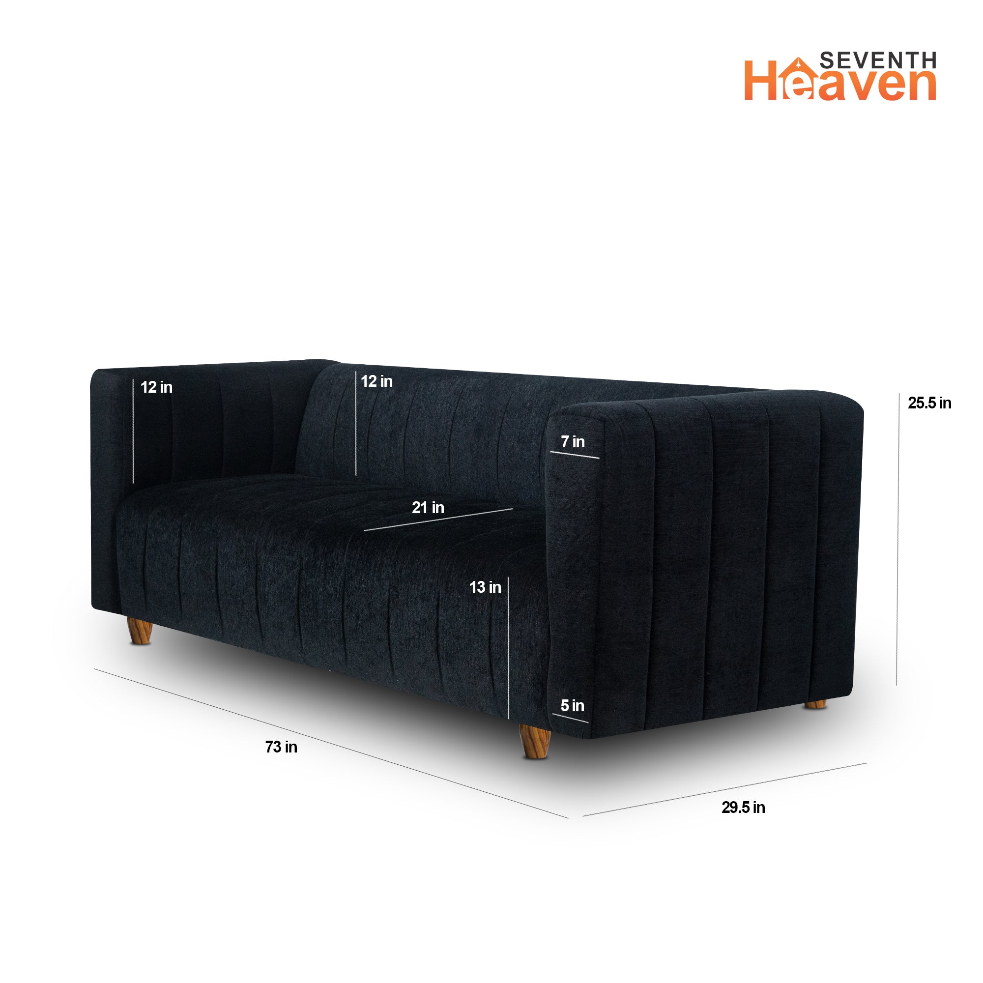 Seventh Heaven Tokyo 3 Seater Sofa, Extra Spacious, Chenille Molfino Fabric: 3 Year Warranty Fabric 3 Seater Sofa Black  (Finish Color -, DIY(Do-It-Yourself)