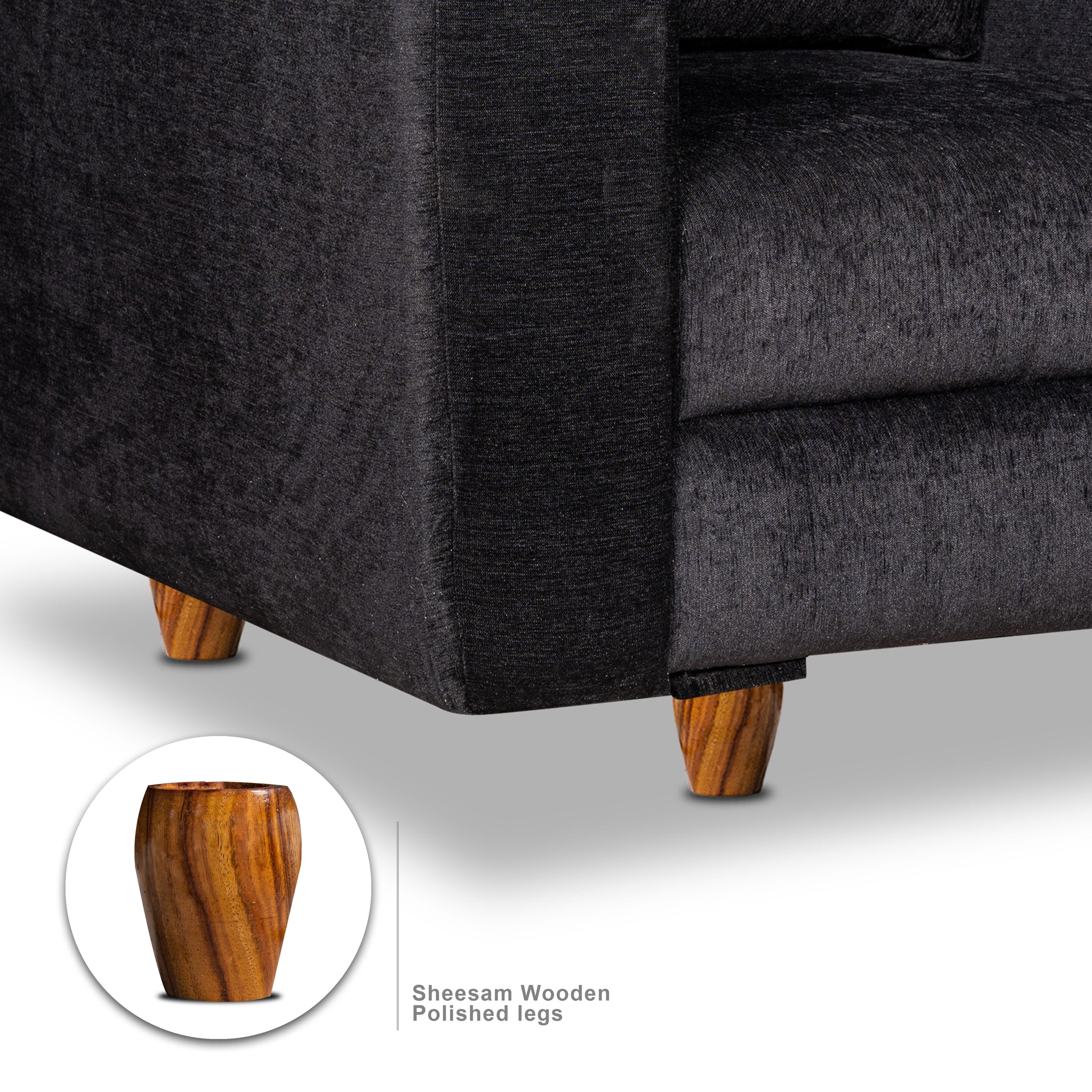 Rio 5 Seater Sofa- (3+1+1) ( Premium Molfino Fabric- Black )