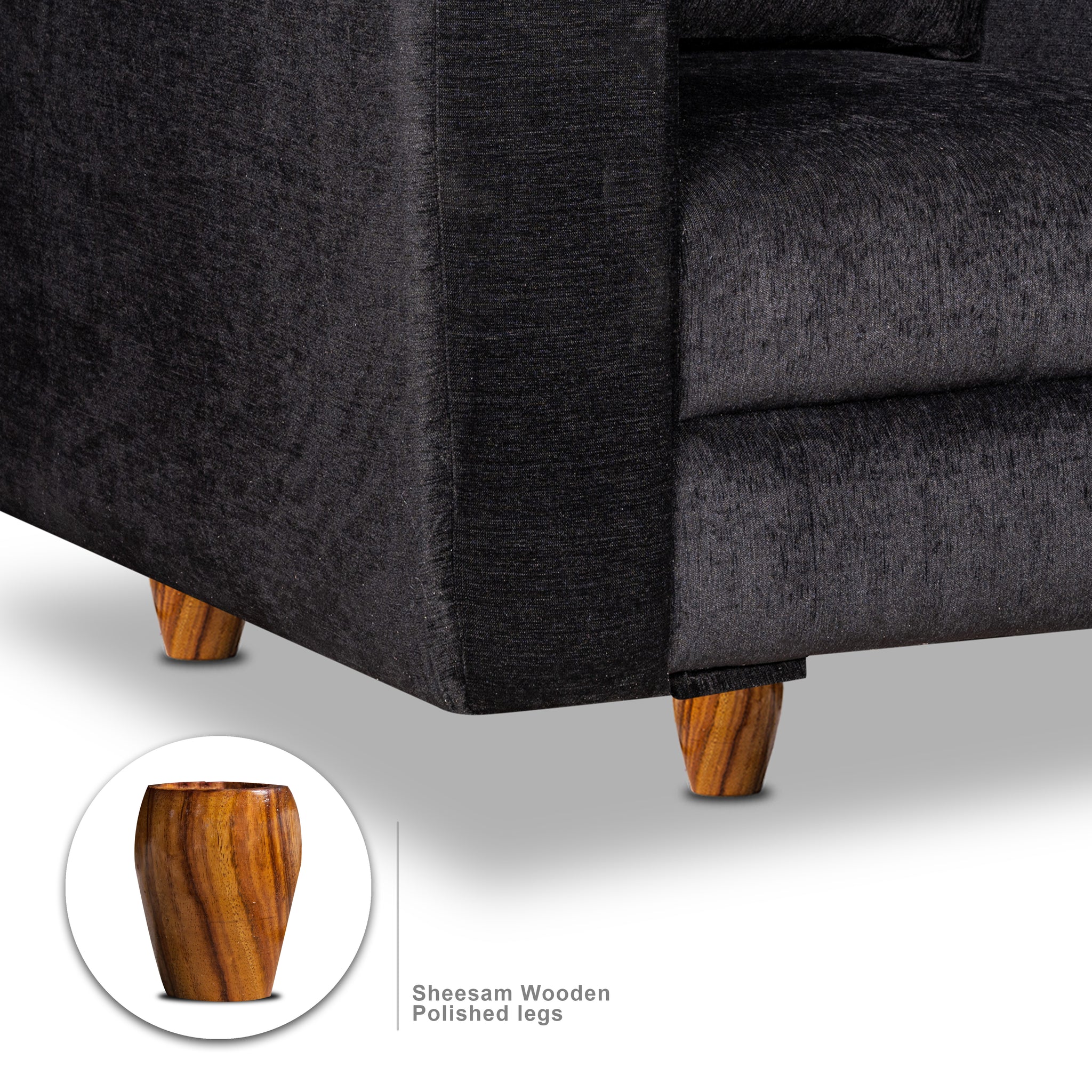 Rio 5 Seater Sofa Set, Chenille Molfino Fabric (Finish Color -Black, Style - 3 + 1 + 1)