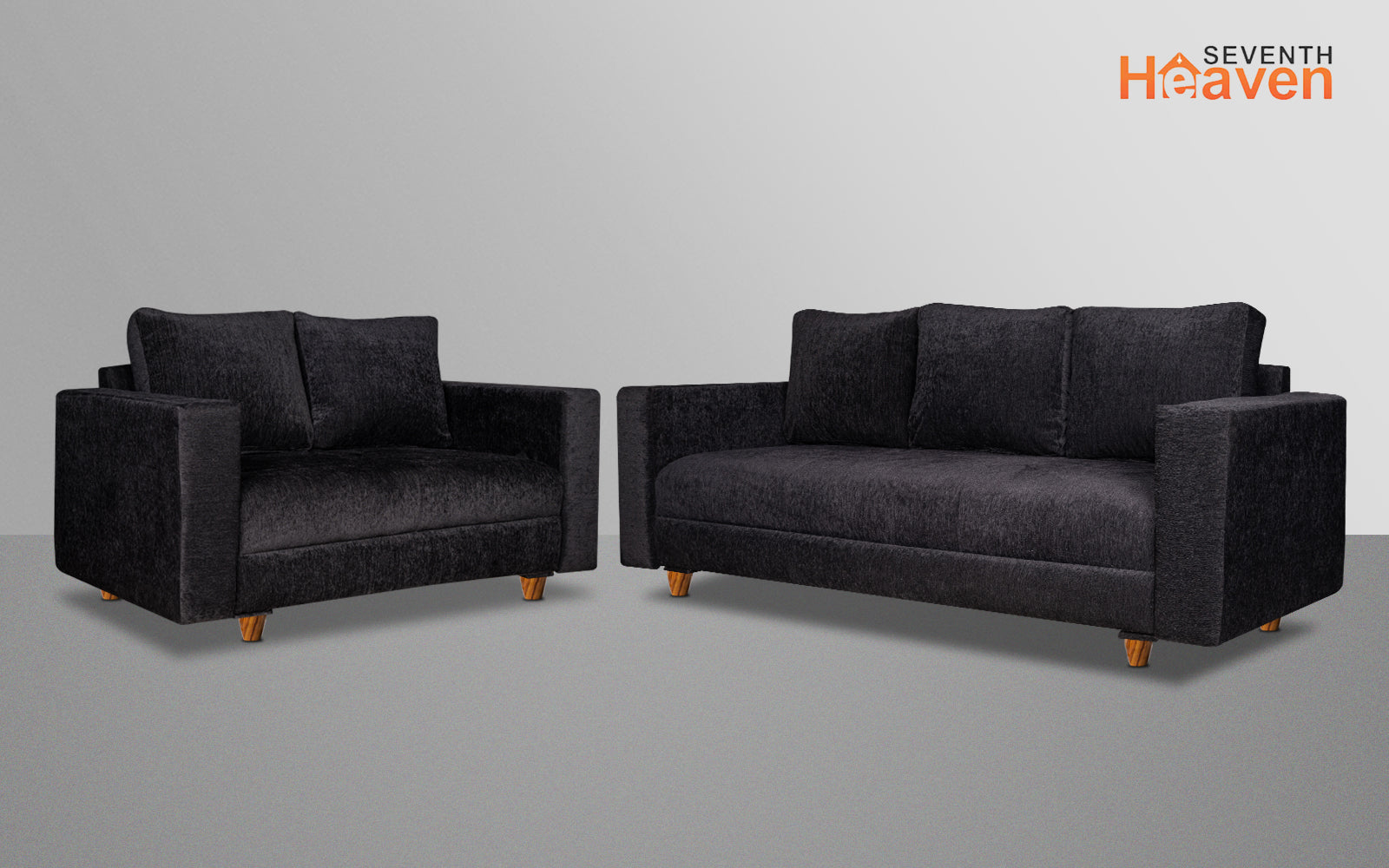 Rio 5 Seater Sofa Set, Chenille Molfino Fabric (Finish Color -Black, Style - 3 + 2)