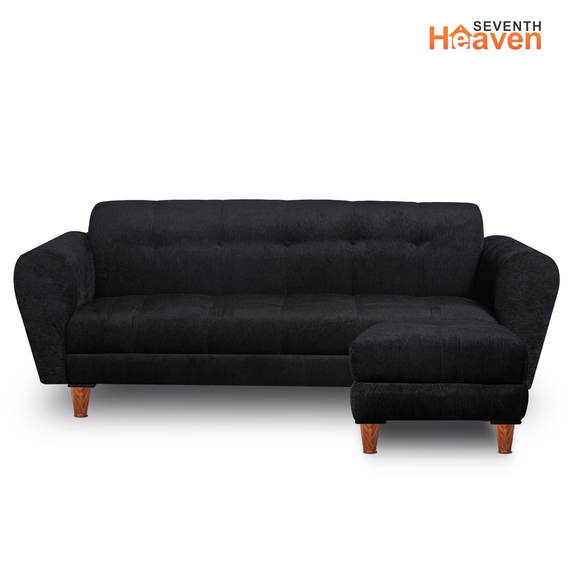 Milan 4 Seater with Ottoman- ( Premium Molfino Fabric- Black )