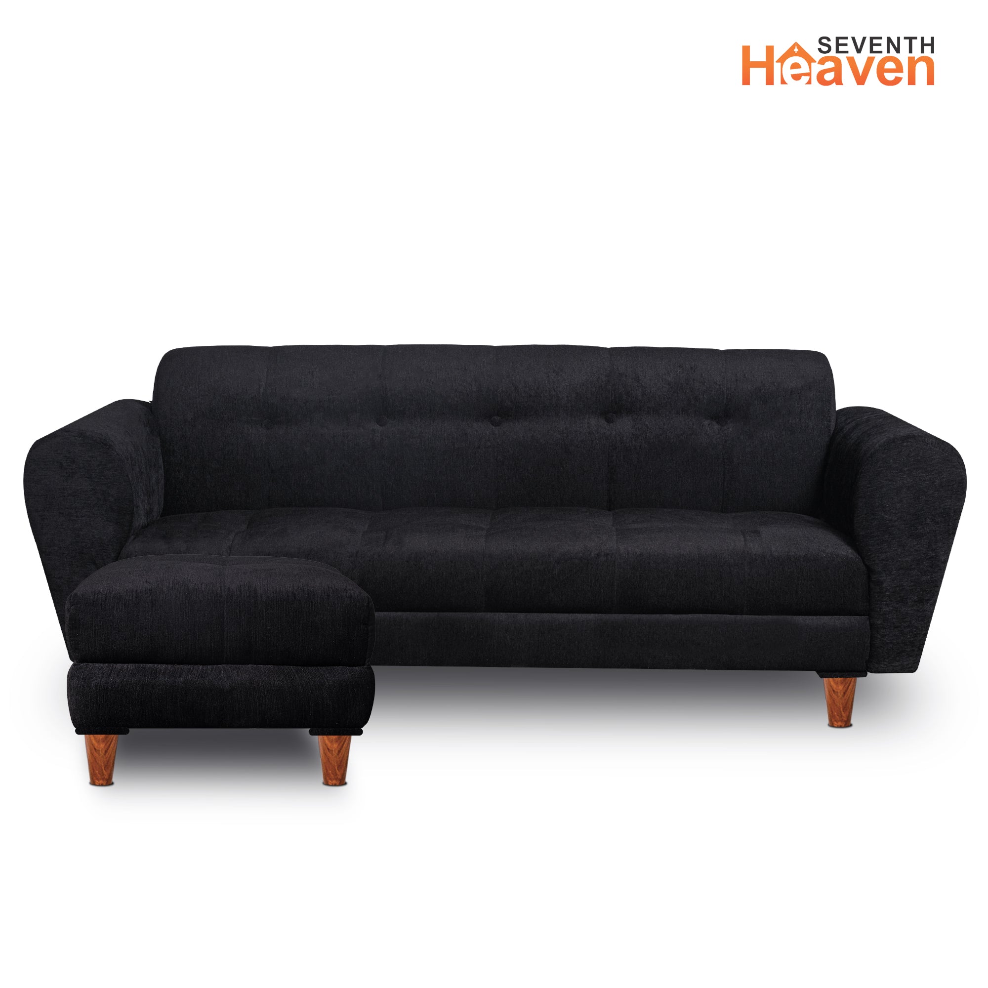 Milan 4 Seater with Ottoman- ( Premium Molfino Fabric- Black )