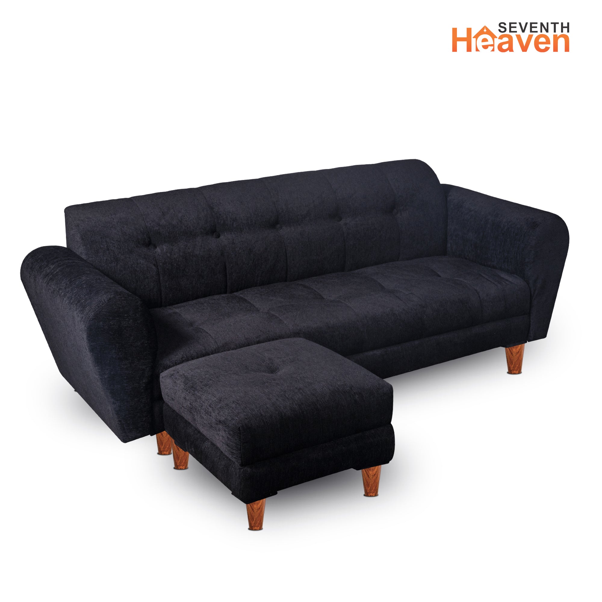 Milan 4 Seater with Ottoman- ( Premium Molfino Fabric- Black )