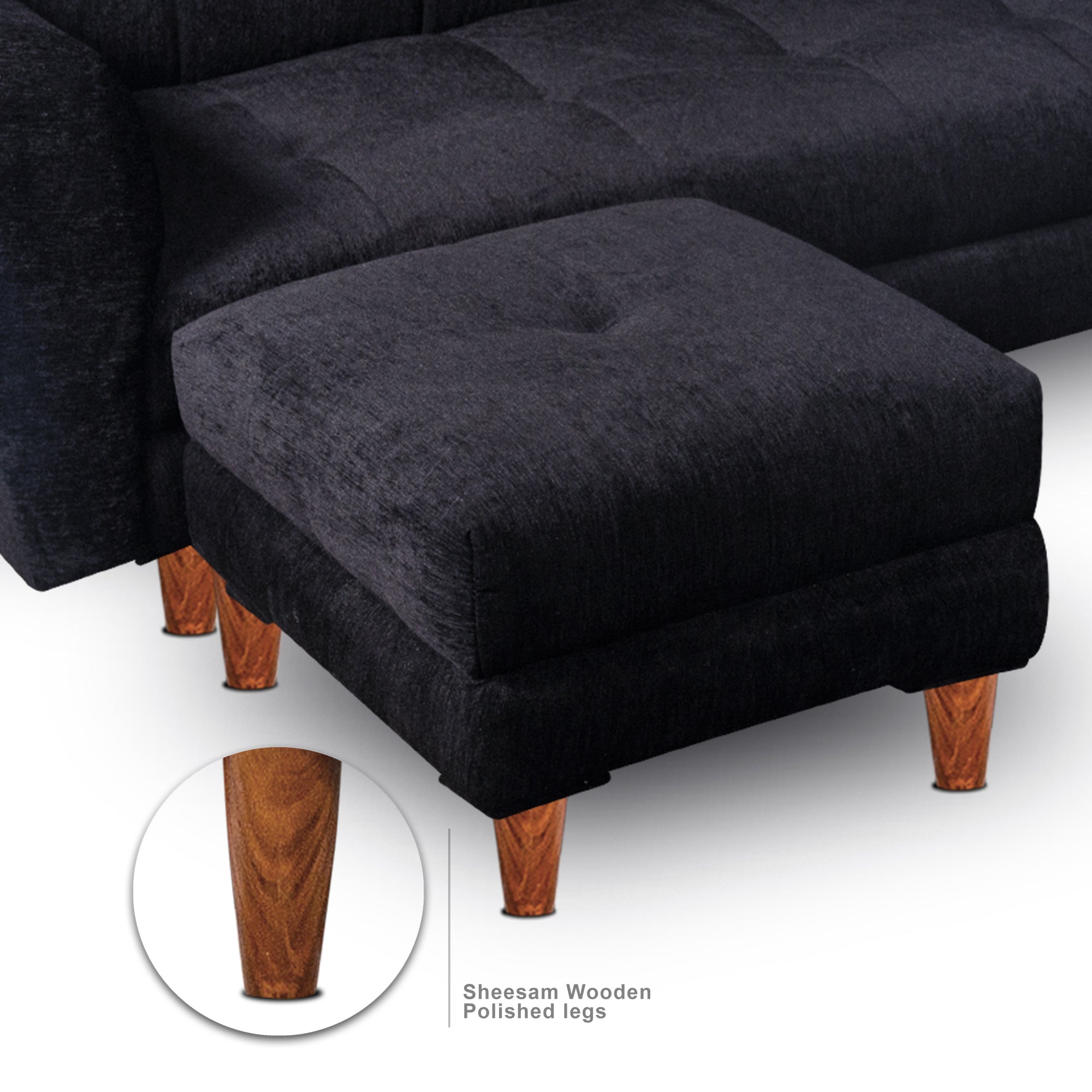 Milan 4 Seater with Ottoman- ( Premium Molfino Fabric- Black )