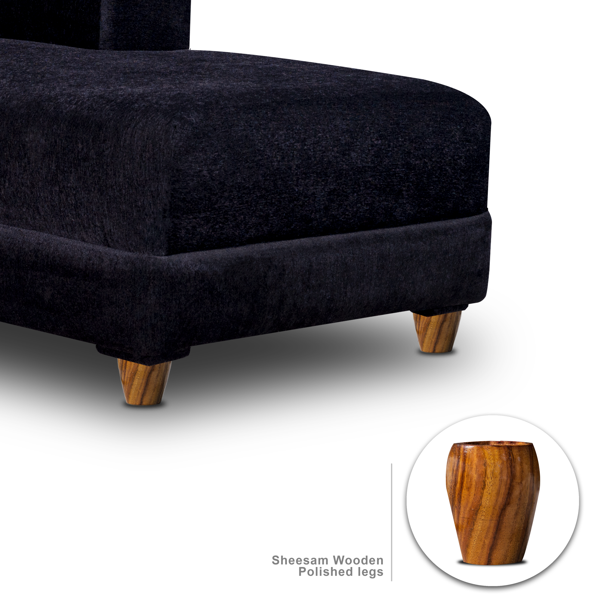 Berlin 6 Seater Sofa, Extra Spacious, Chenille Molfino Fabric with 3 Years Warranty( Finish Color - Black, Style - Right Corner Sofa)