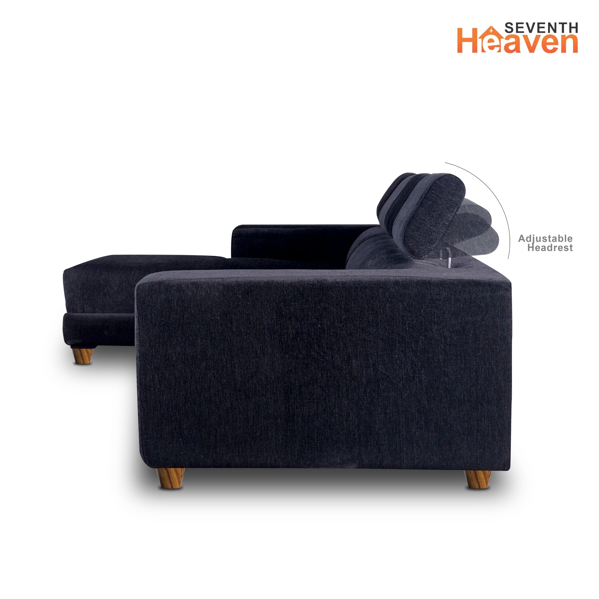 Berlin 6 Seater Sofa, Extra Spacious, Chenille Molfino Fabric with 3 Years Warranty( Finish Color - Black, Style - Left Corner Sofa)