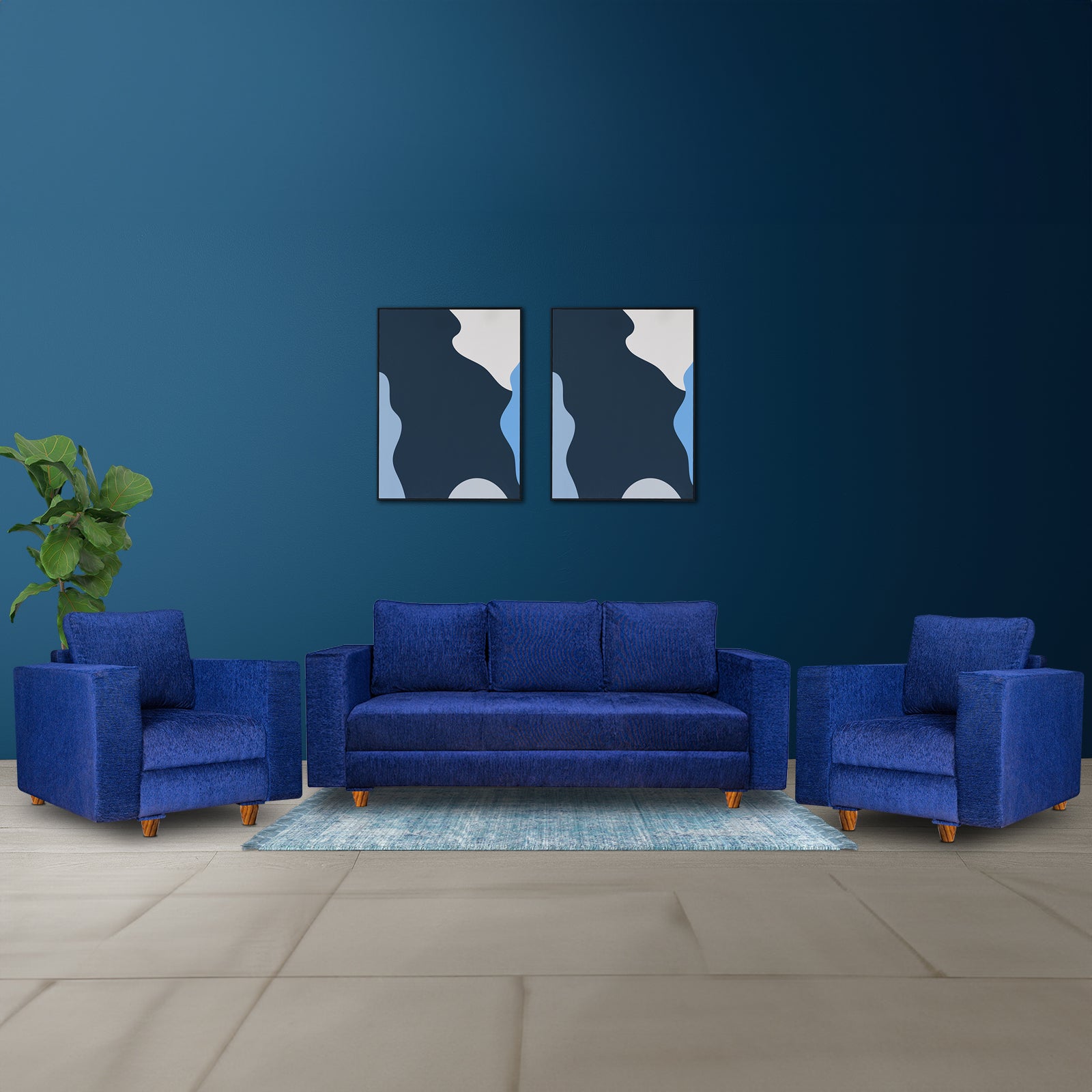 Rio 5 Seater Sofa- (3+1+1) ( Premium Molfino Fabric- Blue )