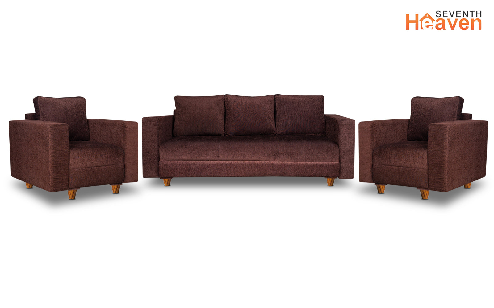 Rio 5 Seater Sofa Set, Chenille Molfino Fabric (Finish Color - Brown, Style - 3 + 1 +1)
