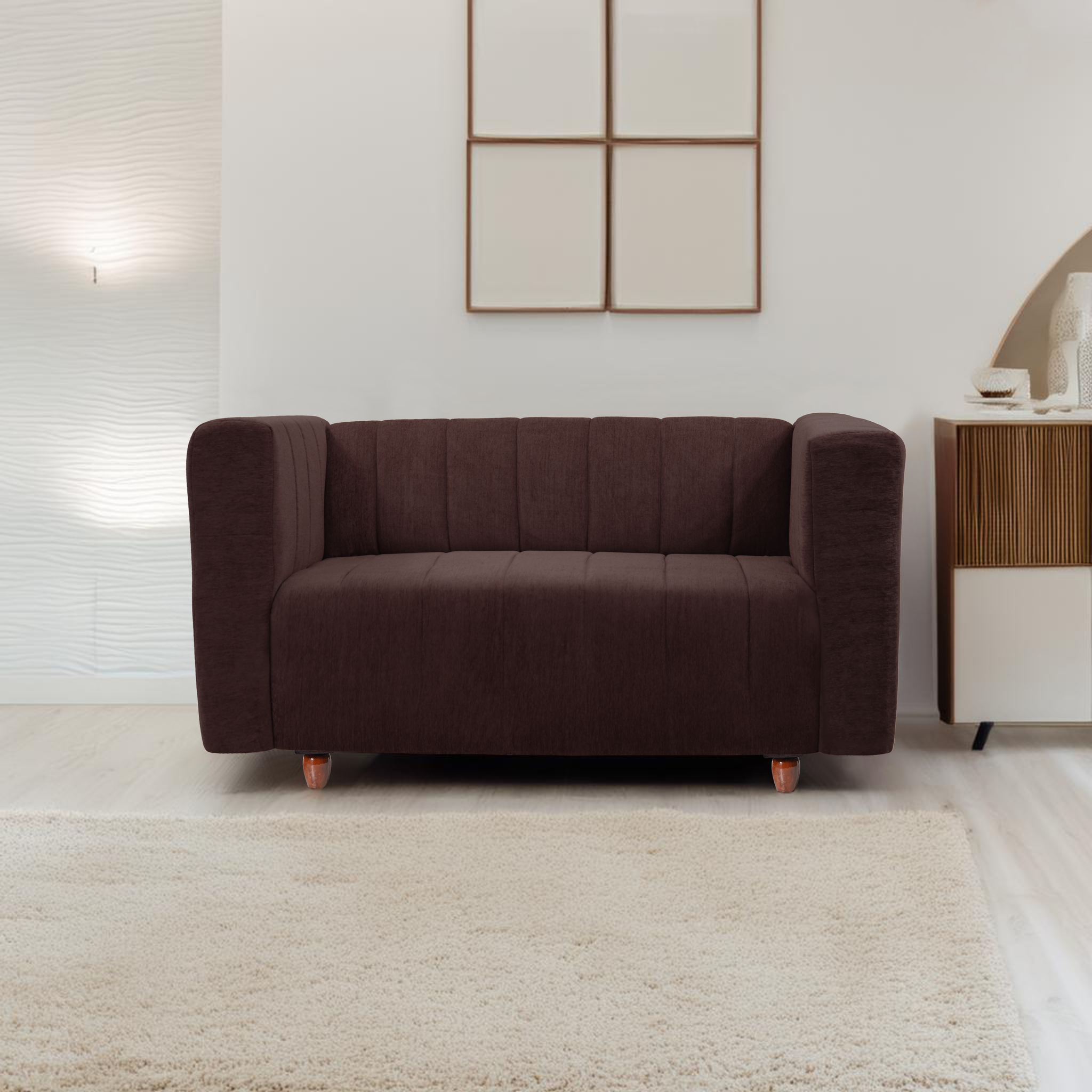 Tokyo 2 Seater Sofa- ( Premium Molfino Fabric- Brown )