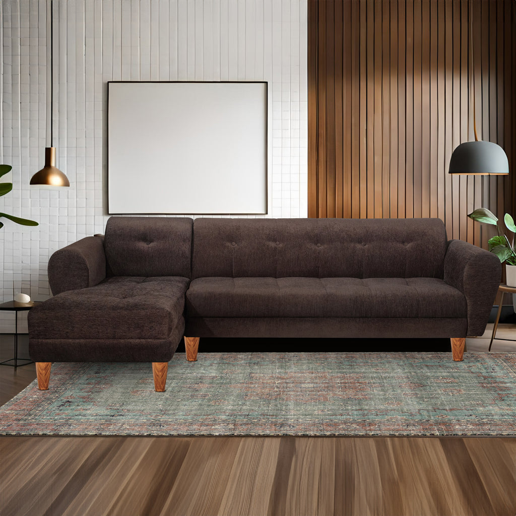 Milan 6 Seater Sofa Left Corner- ( Premium Molfino Fabric-  Brown)