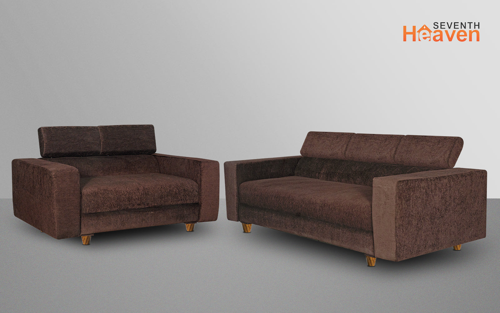 Berlin 5 Seater Sofa Set, Chenille Molfino Fabric (Finish Color - Brown, Style - 3 + 2)