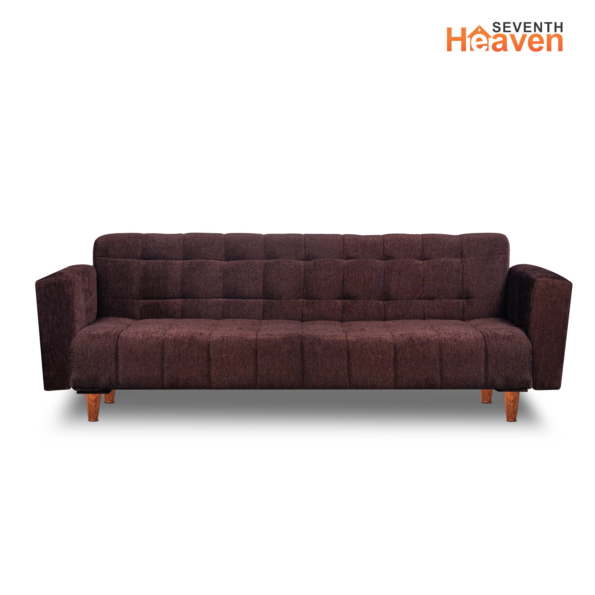 Seventh Heaven 4 Seater Wooden Sofa cum Bed, Chenille Molfino Fabric 72x36x16: 3 Year Warranty 4 Seater Single Solid Wood Pull Out Sofa Cum Bed  (Finish Color - Brown Delivery Condition - DIY(Do-It-Yourself))