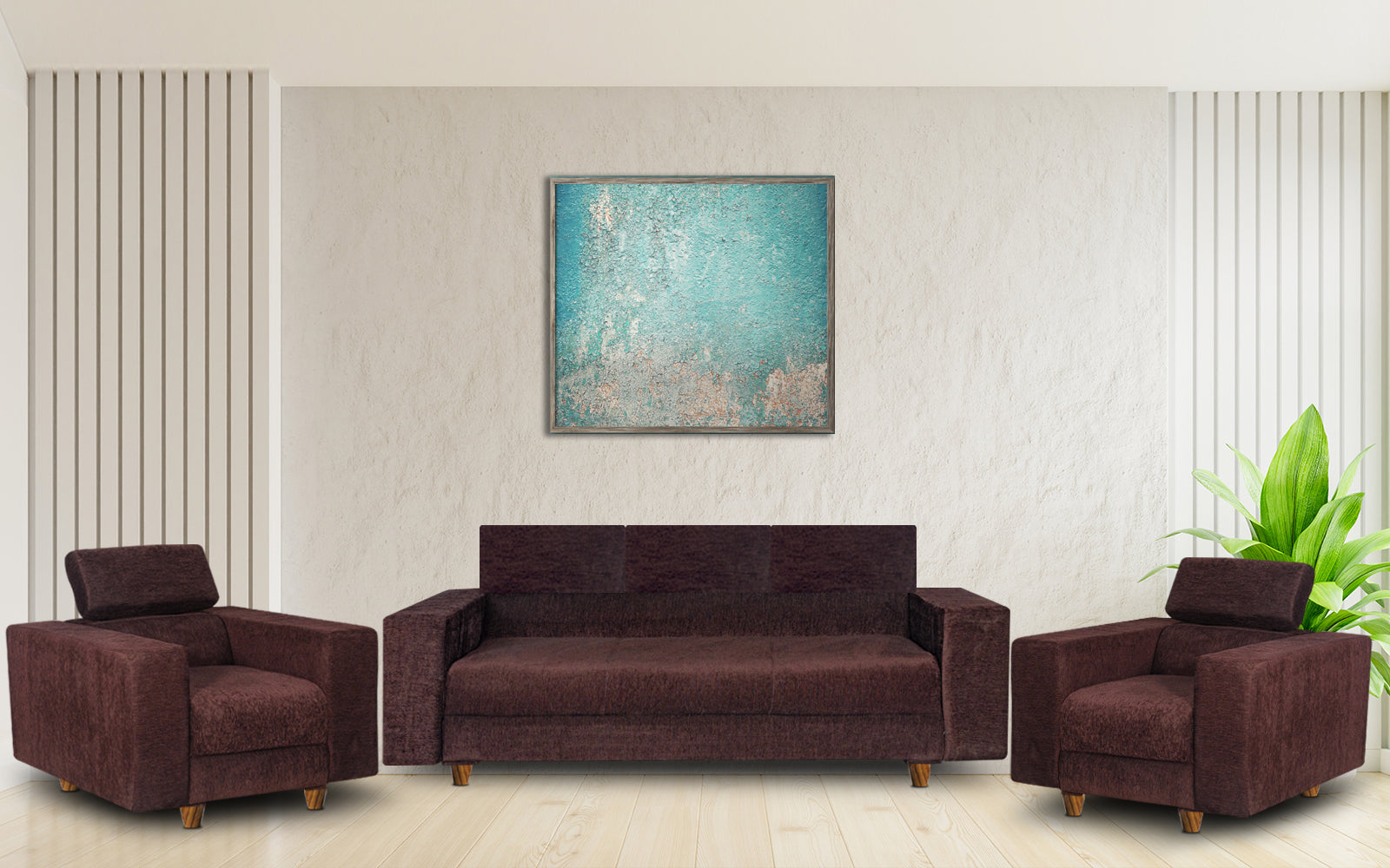 Berlin 5 Seater Sofa Set, Chenille Molfino Fabric (Finish Color - ,Brown_Style - 3 + 1+ 1)