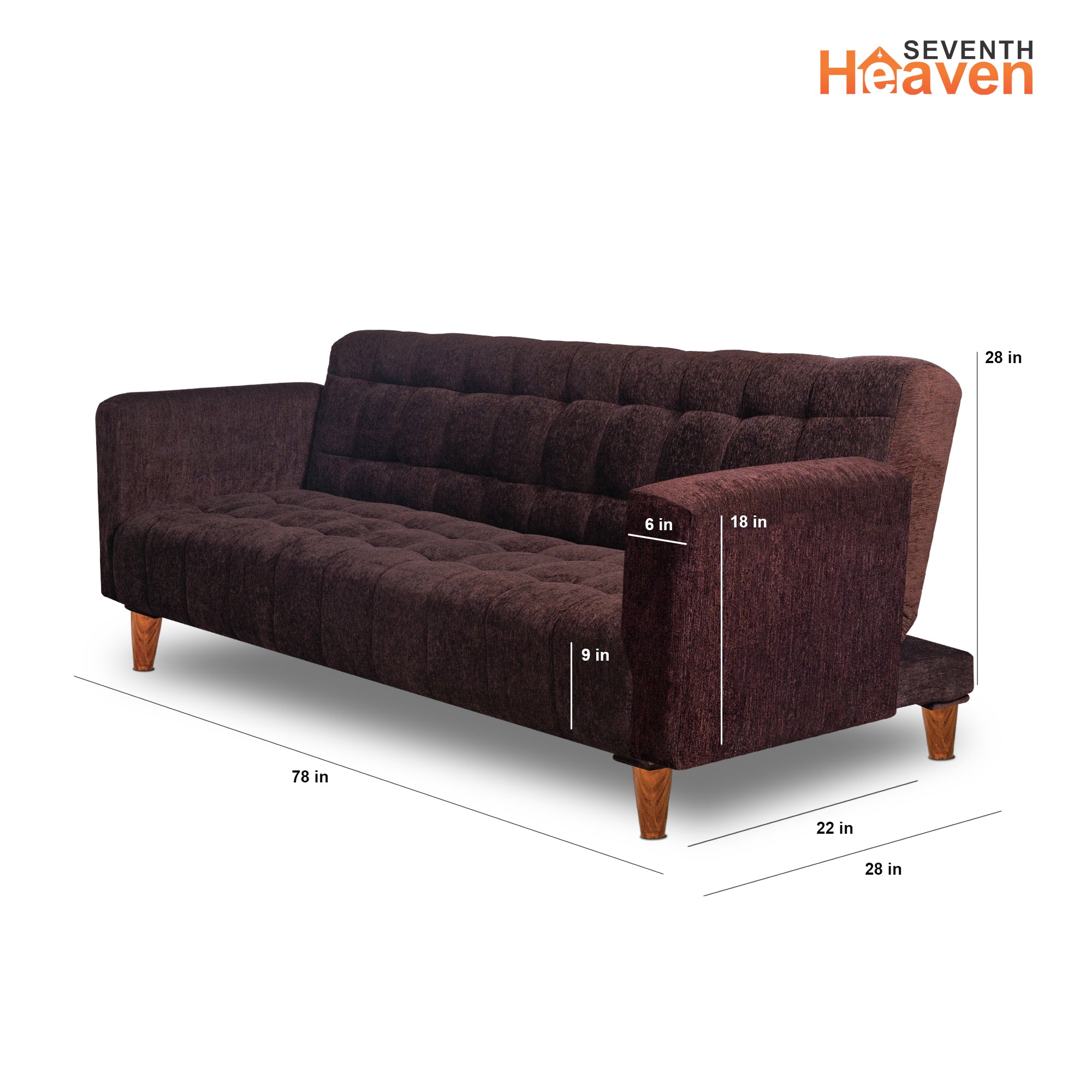 Seventh Heaven 4 Seater Wooden Sofa cum Bed, Chenille Molfino Fabric 72x36x16: 3 Year Warranty 4 Seater Single Solid Wood Pull Out Sofa Cum Bed  (Finish Color - Brown Delivery Condition - DIY(Do-It-Yourself))