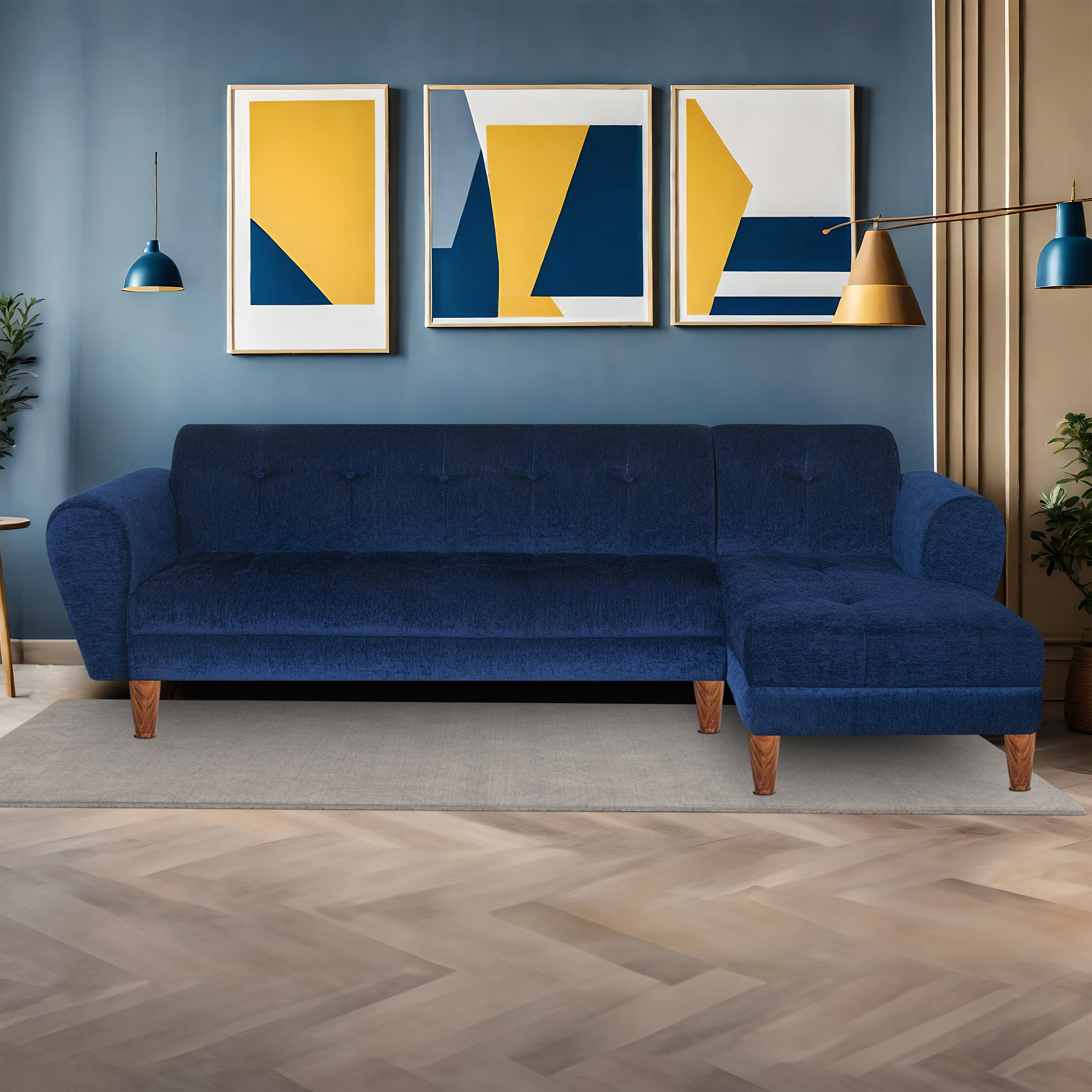 Milan 6 Seater Sofa Right Corner- ( Premium Molfino Fabric- Blue )