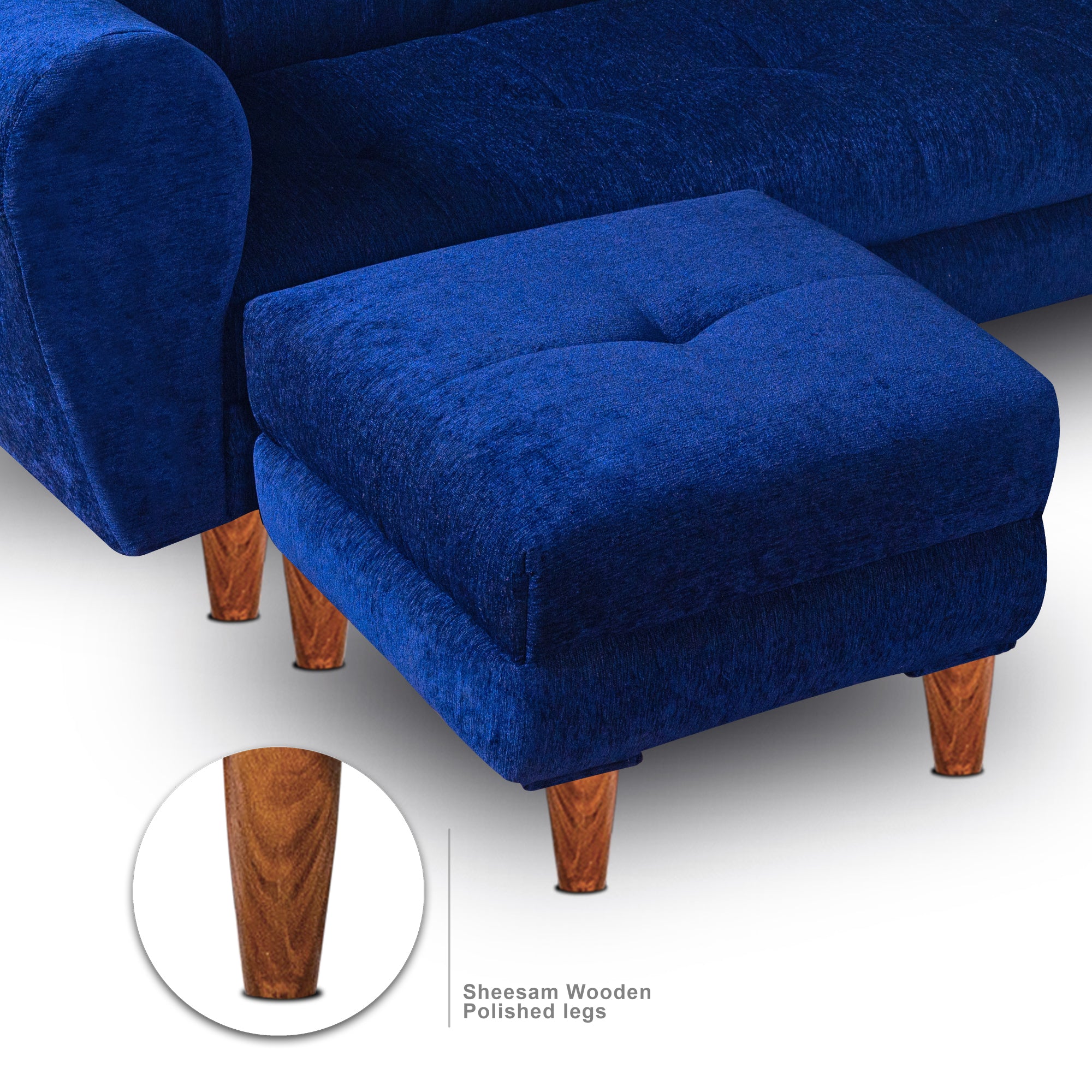 Seventh Heaven Milan 4 Seater Sofa with Ottoman, Chenille Molfino Fabric: 3 Year Warranty Fabric 4 Seater Sofa  (Finish Color - Dark blue, DIY(Do-It-Yourself))