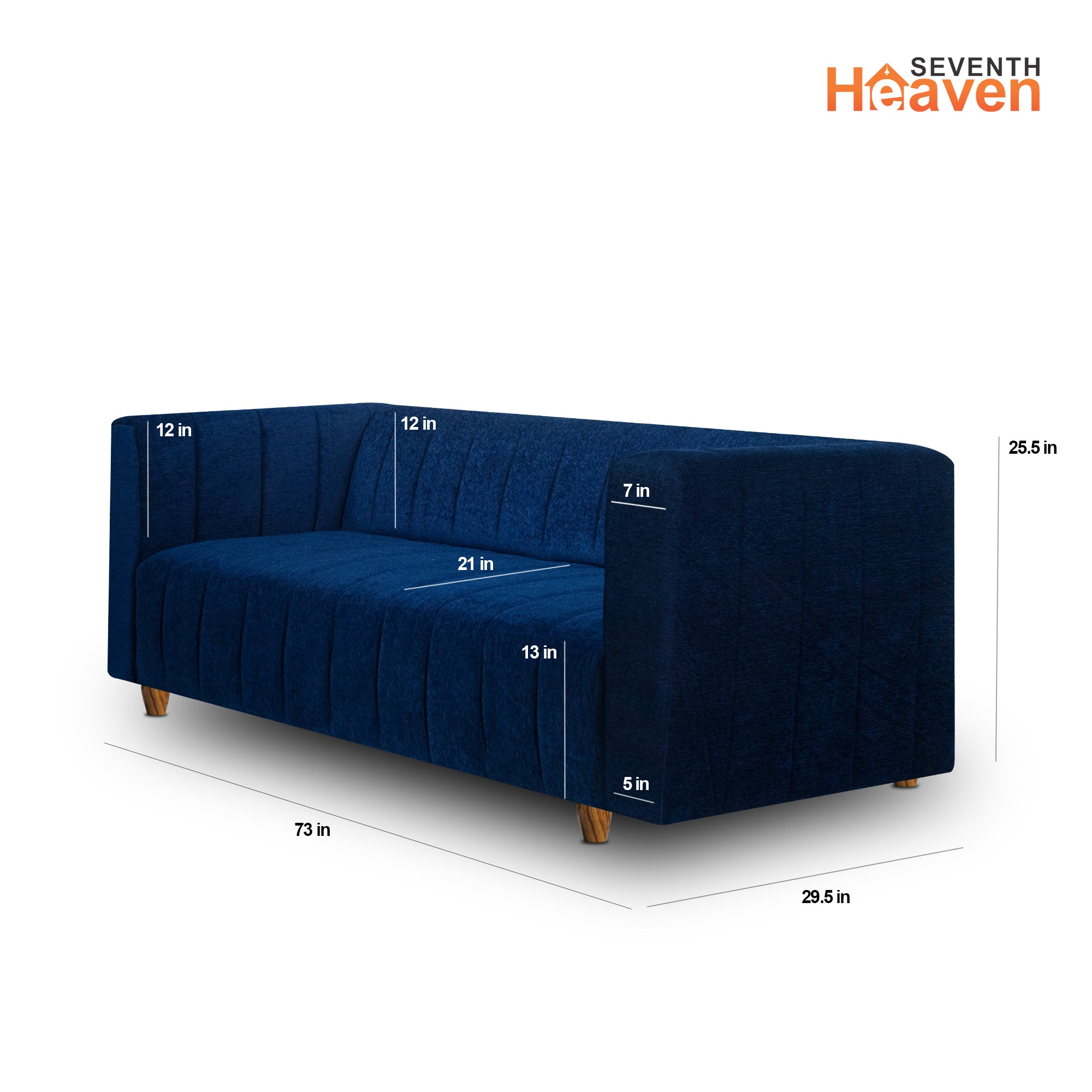 Seventh Heaven Tokyo 3 Seater Sofa, Extra Spacious, Chenille Molfino Fabric: 3 Year Warranty Fabric 3 Seater Sofa Dark blue (Finish Color -Maroon, DIY(Do-It-Yourself)