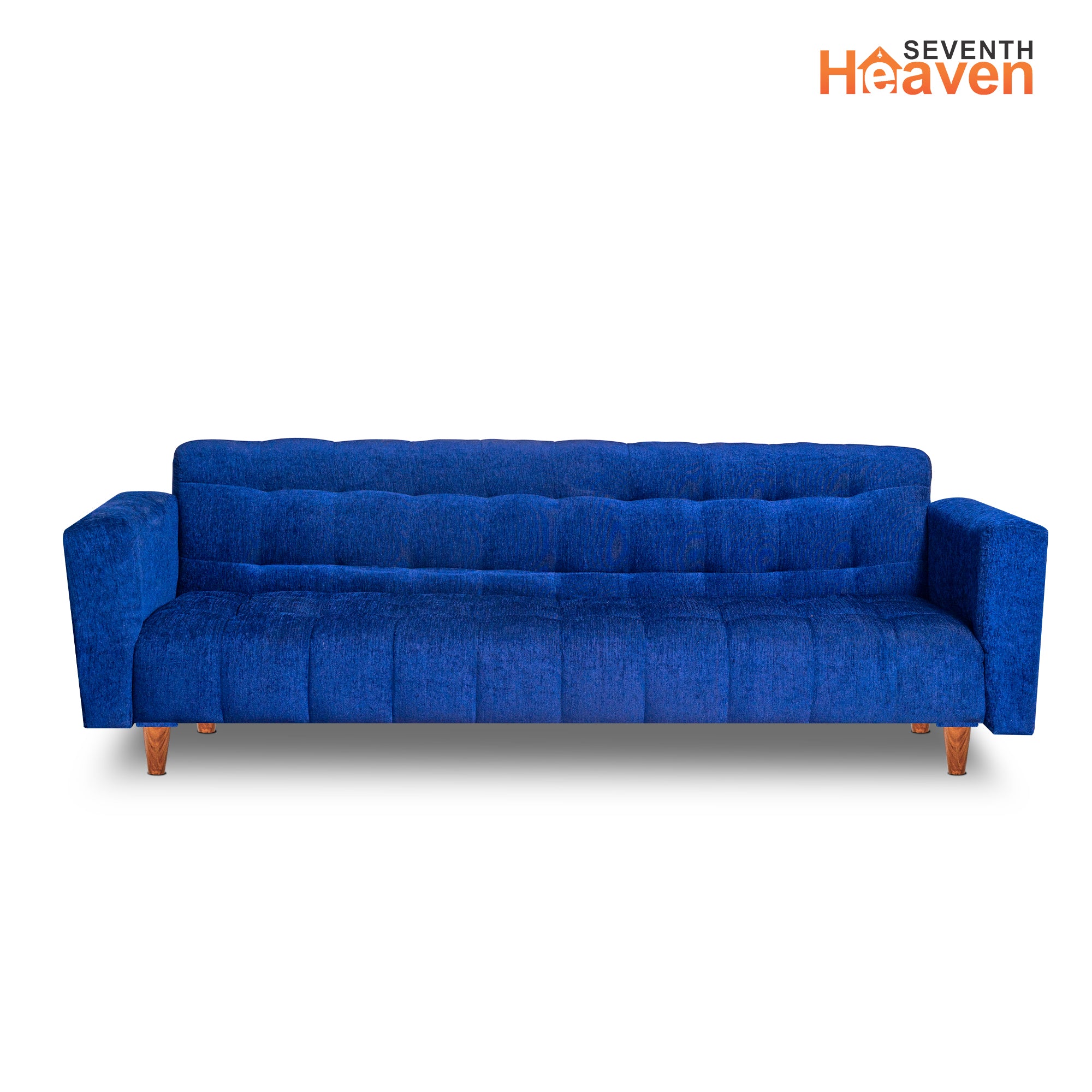Seventh Heaven 4 Seater Wooden Sofa cum Bed, Chenille Molfino Fabric 72x36x16: 3 Year Warranty 4 Seater Single Solid Wood Pull Out Sofa Cum Bed  (Finish Color - Blue Delivery Condition - DIY(Do-It-Yourself))