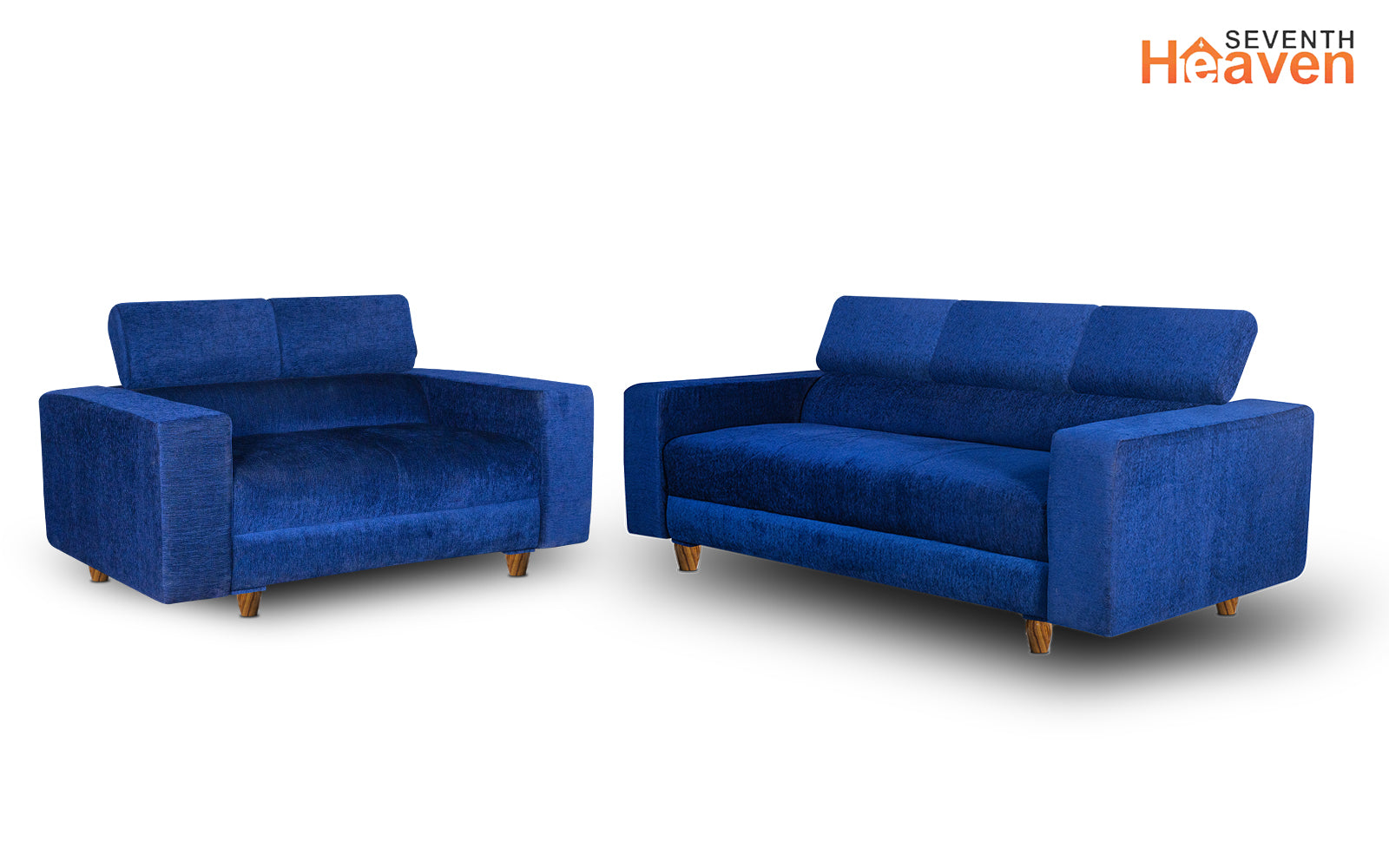 Berlin 5 Seater Sofa Set, Chenille Molfino Fabric (Finish Color -Blue, Style - 3 + 2)