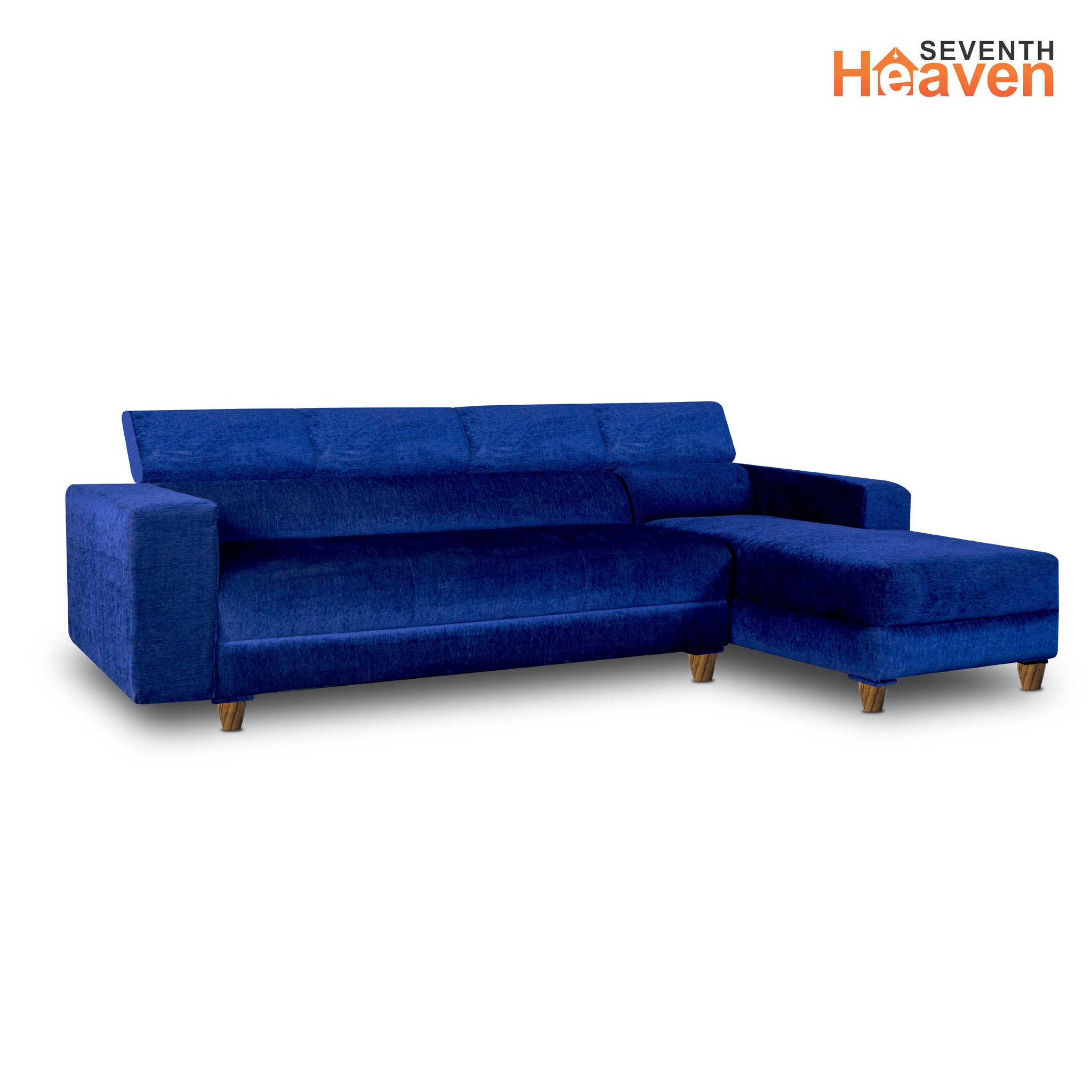 Seventh Heaven Berlin 6 Seater Right Corner Sofa |2 Year Warranty | Luxury Comfort & Extra Spacious | Sofa | Sofa Set | Wooden Sofa Set for Living Room | Couch Sofa for Living Room & Office (Chenile Molfino - Blue)