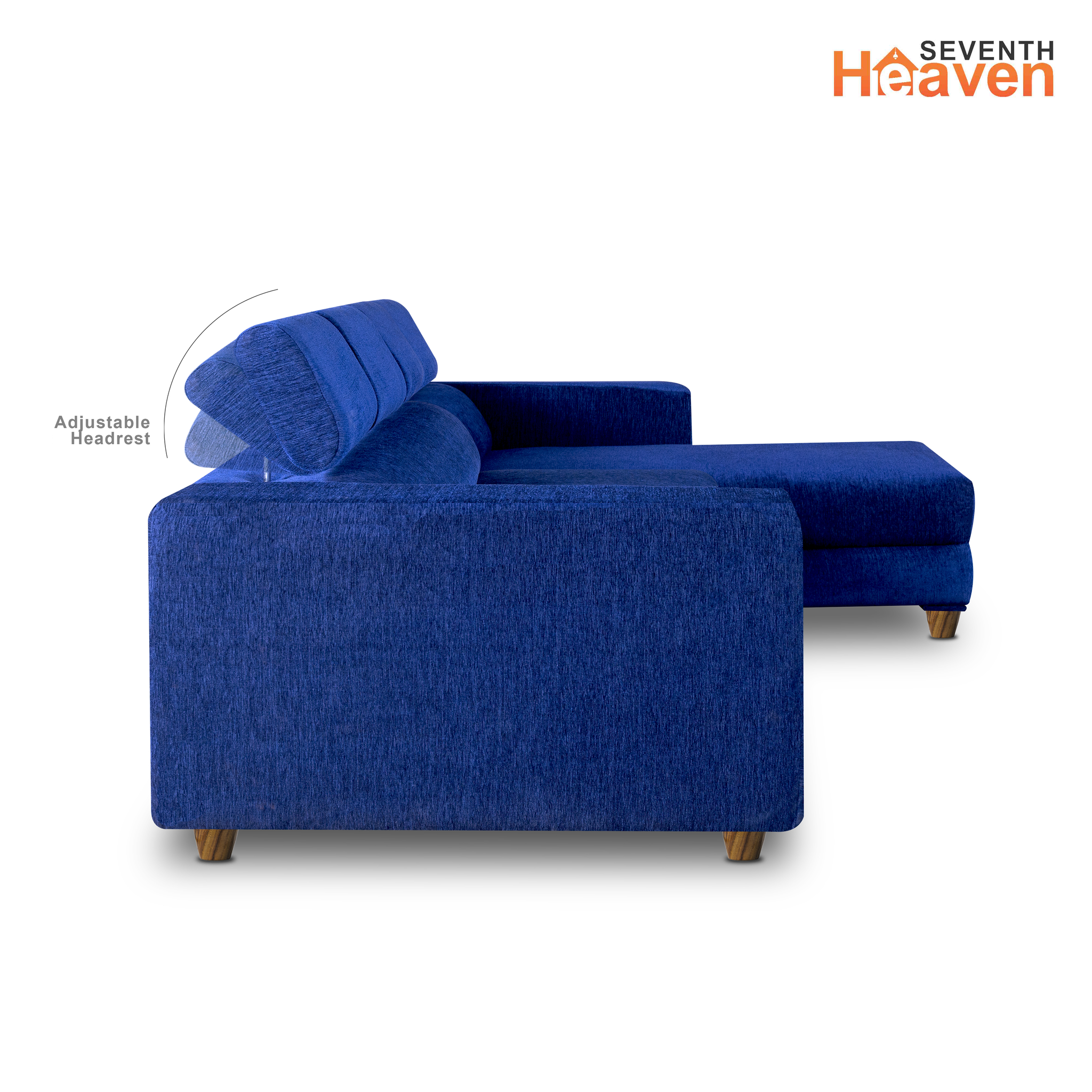 Seventh Heaven Berlin 6 Seater Right Corner Sofa |2 Year Warranty | Luxury Comfort & Extra Spacious | Sofa | Sofa Set | Wooden Sofa Set for Living Room | Couch Sofa for Living Room & Office (Chenile Molfino - Blue)