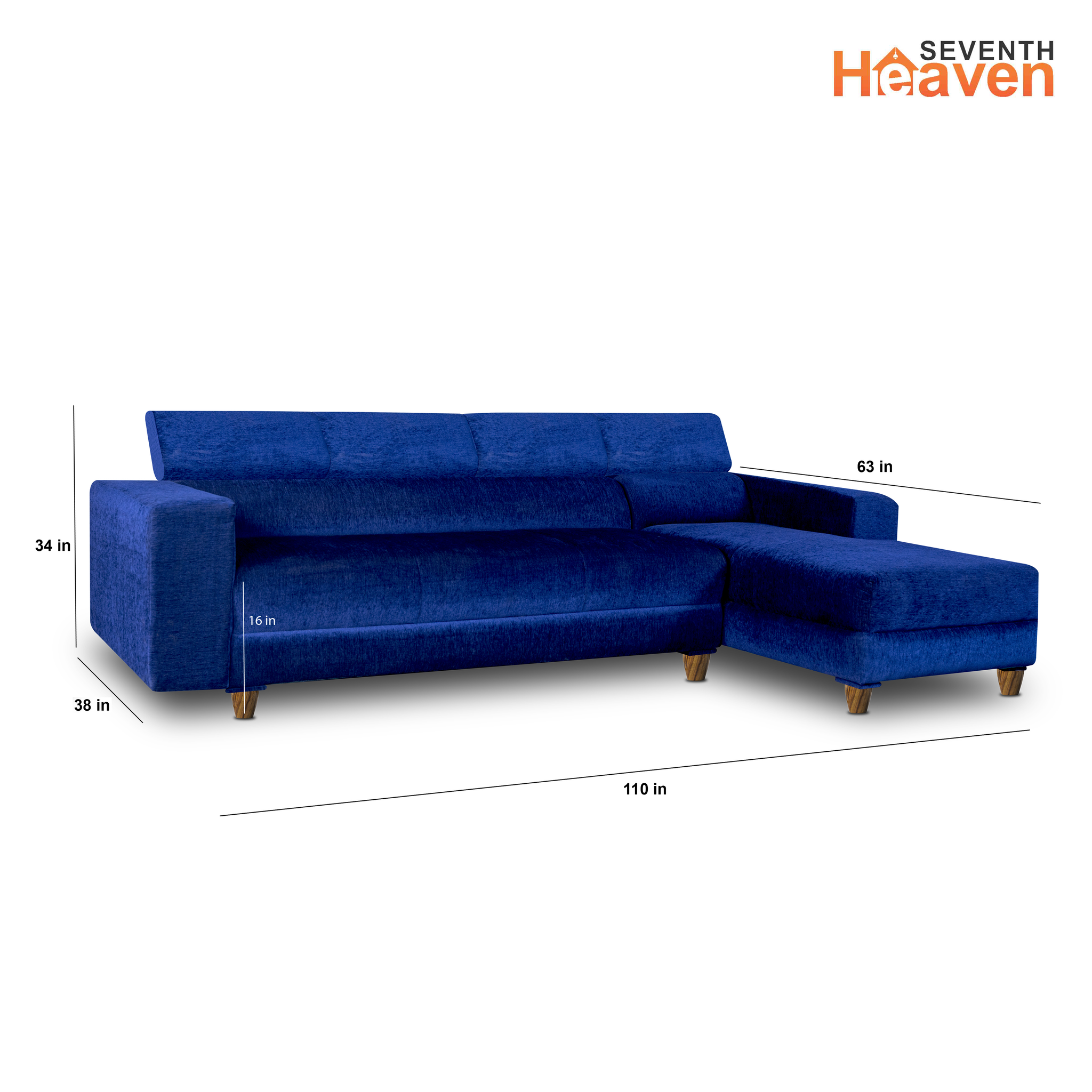 Berlin 6 Seater Sofa, Extra Spacious, Chenille Molfino Fabric with 3 Years Warranty( Finish Color - Blue, Style - Right Corner Sofa)