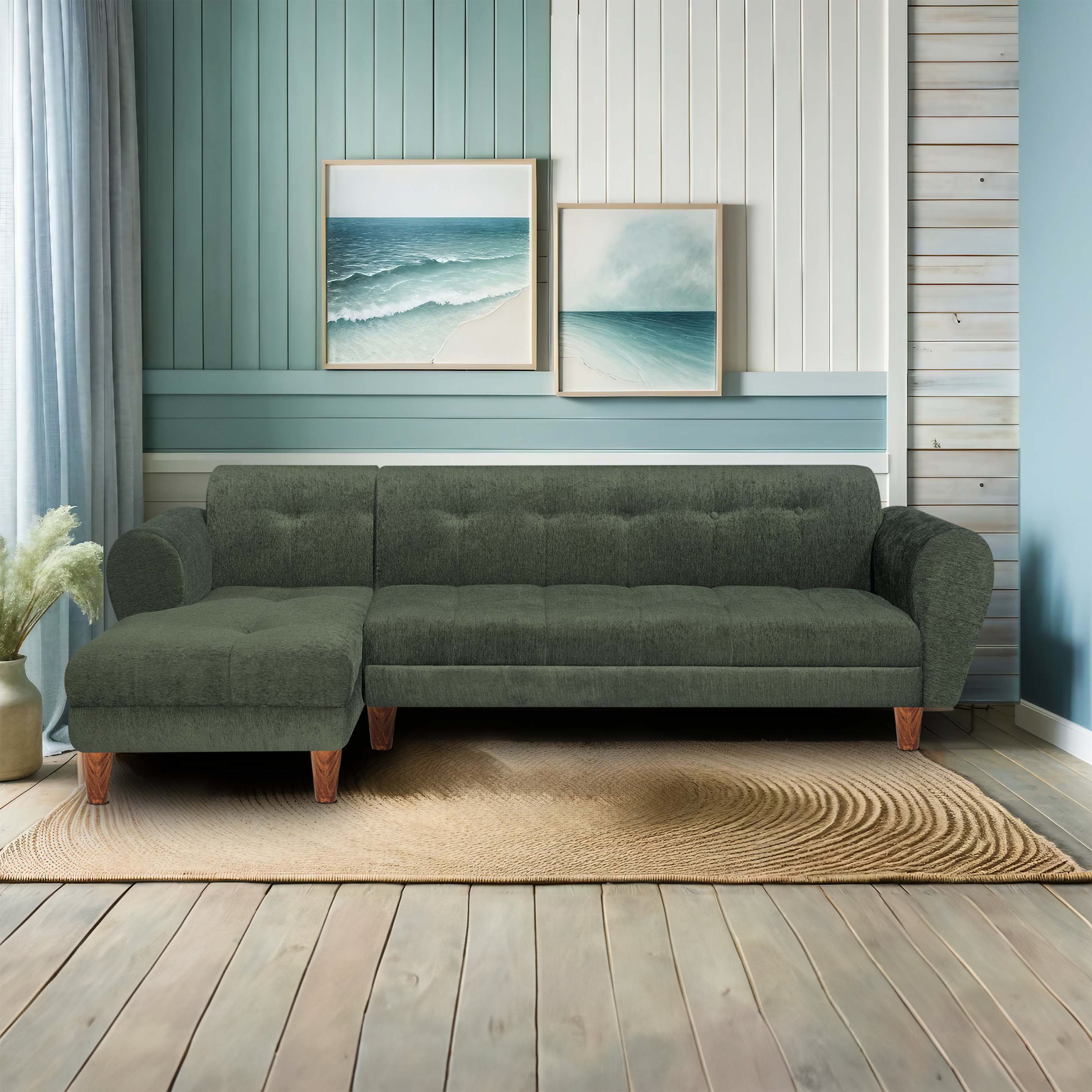 Milan 6 Seater Sofa Right Corner- ( Premium Molfino Fabric- Green )