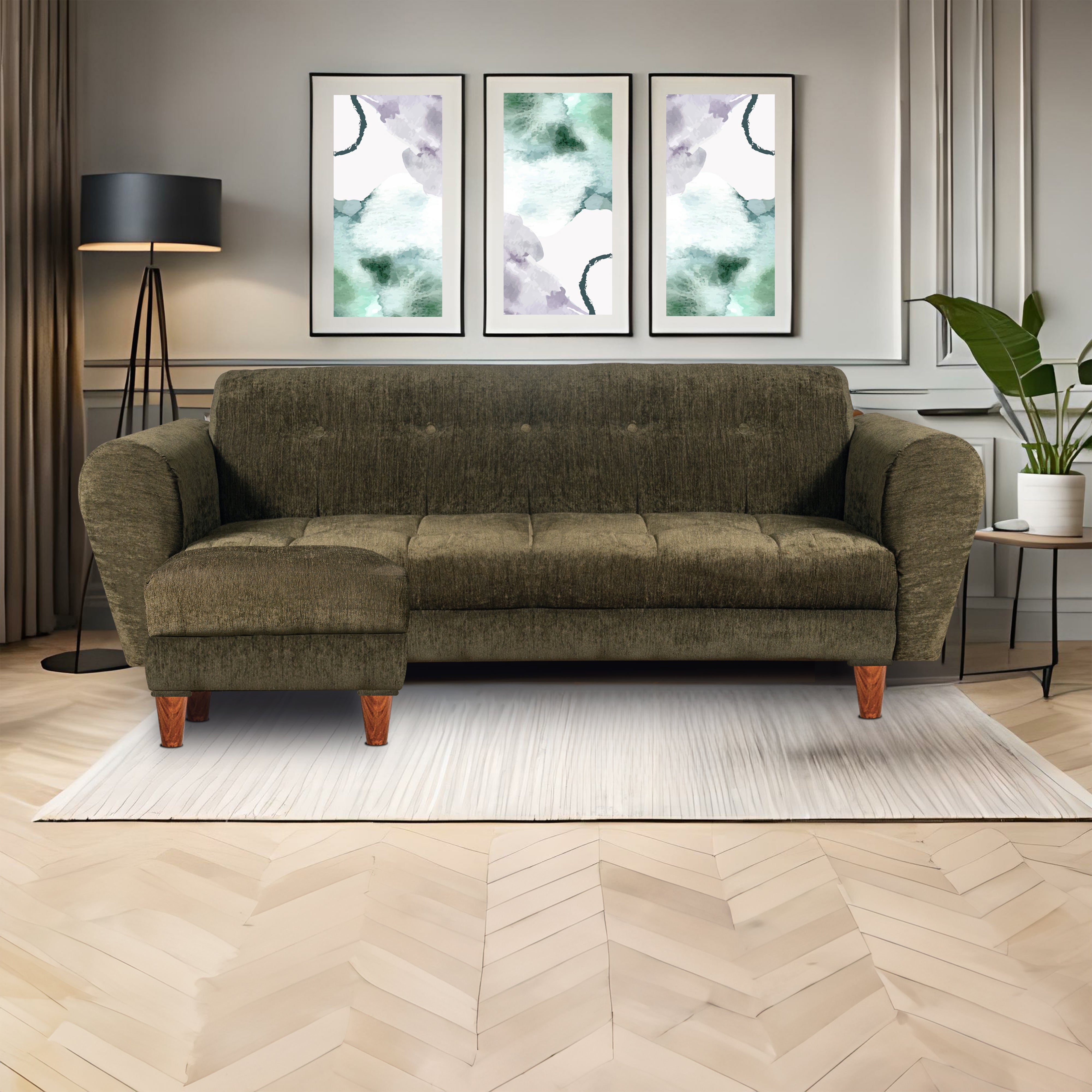Milan 4 Seater with Ottoman- ( Premium Molfino Fabric- Green )