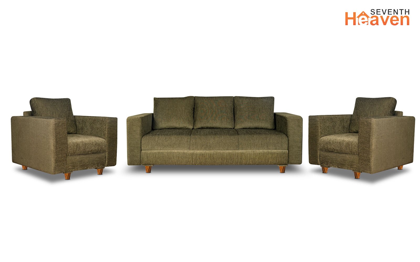 Rio 5 Seater Sofa Set, Chenille Molfino Fabric (Finish Color -Green, Style - 3 + 1 + 1)