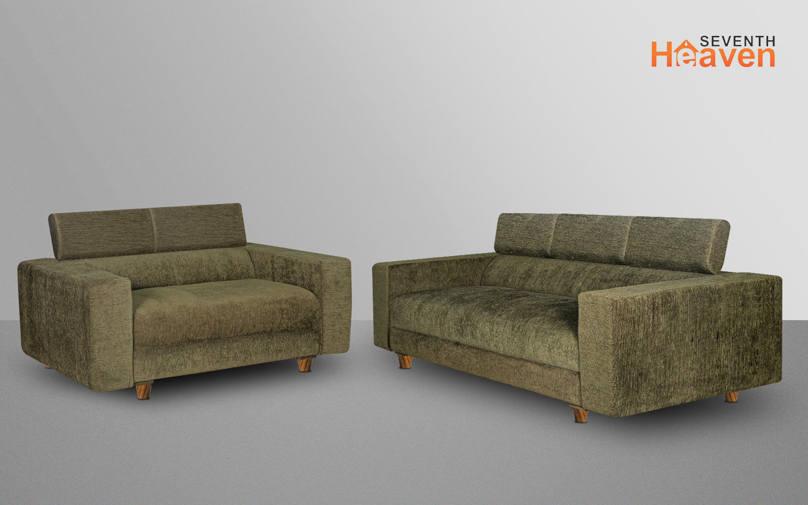 Berlin 5 Seater Sofa Set, Chenille Molfino Fabric (Finish Color - Green, Style - 3 + 2)