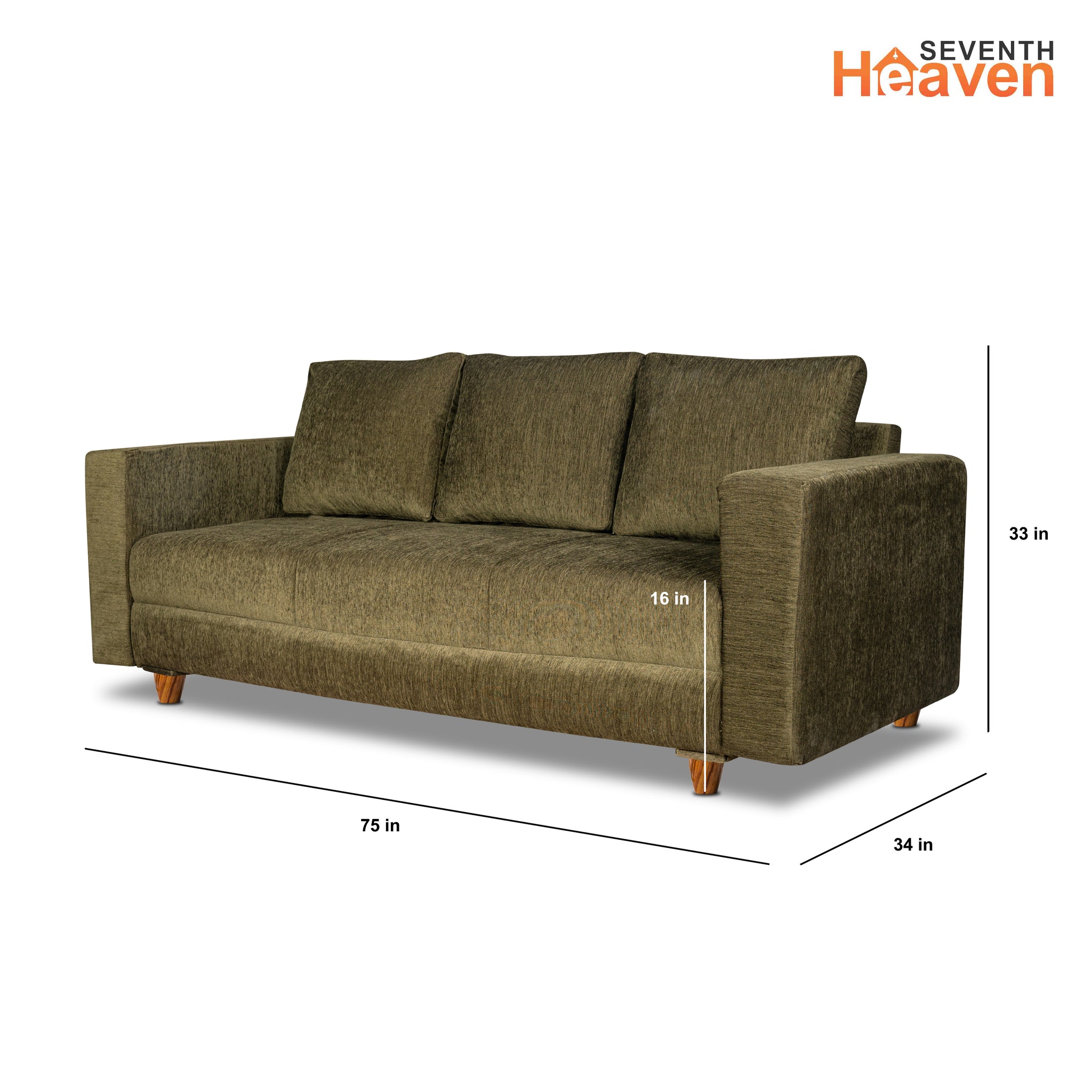 Rio 5 Seater Sofa Set, Chenille Molfino Fabric (Finish Color - Green, Style - 3 + 2)