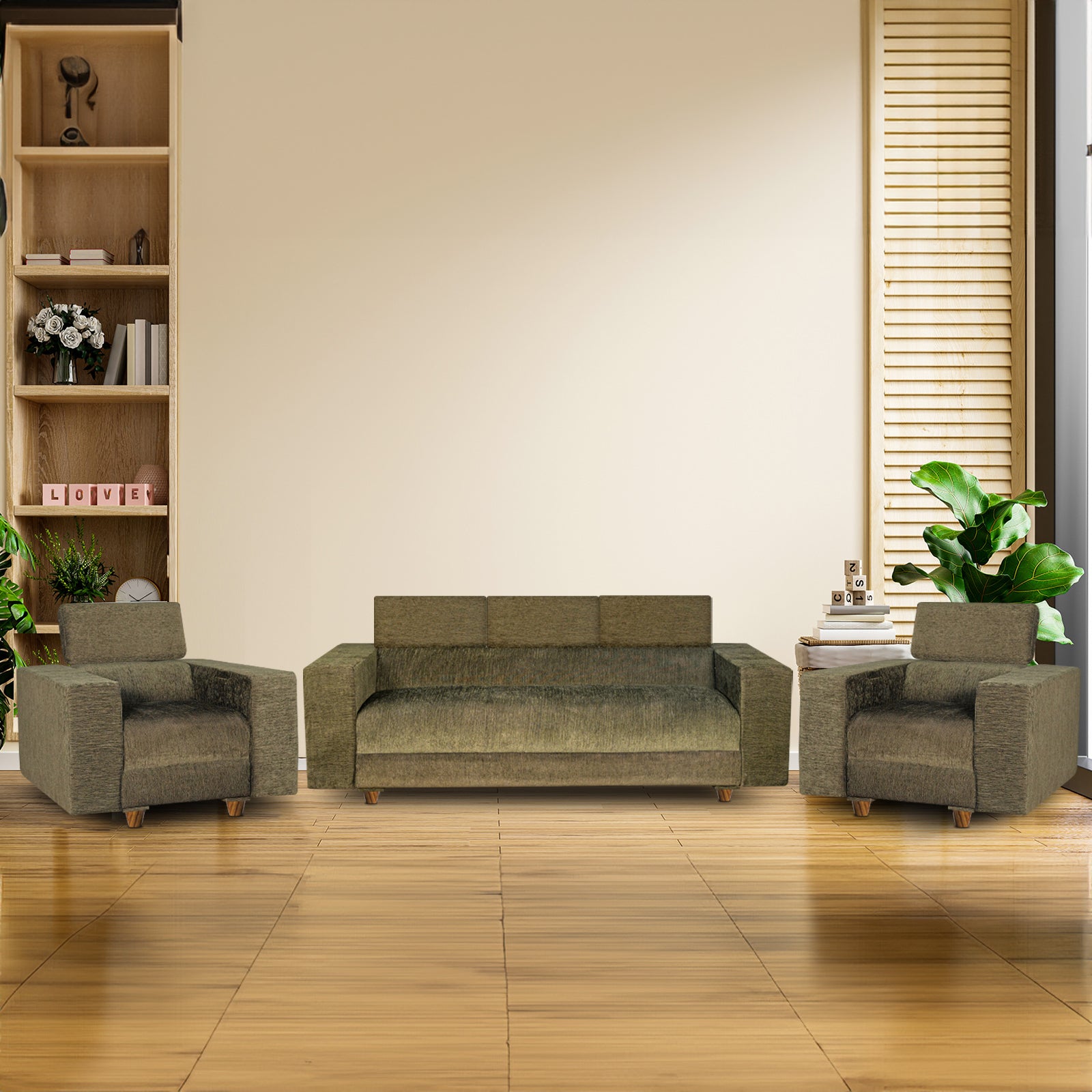 Berlin (3+1+1) Seater Sofa- ( Premium Molfino Fabric-Green )