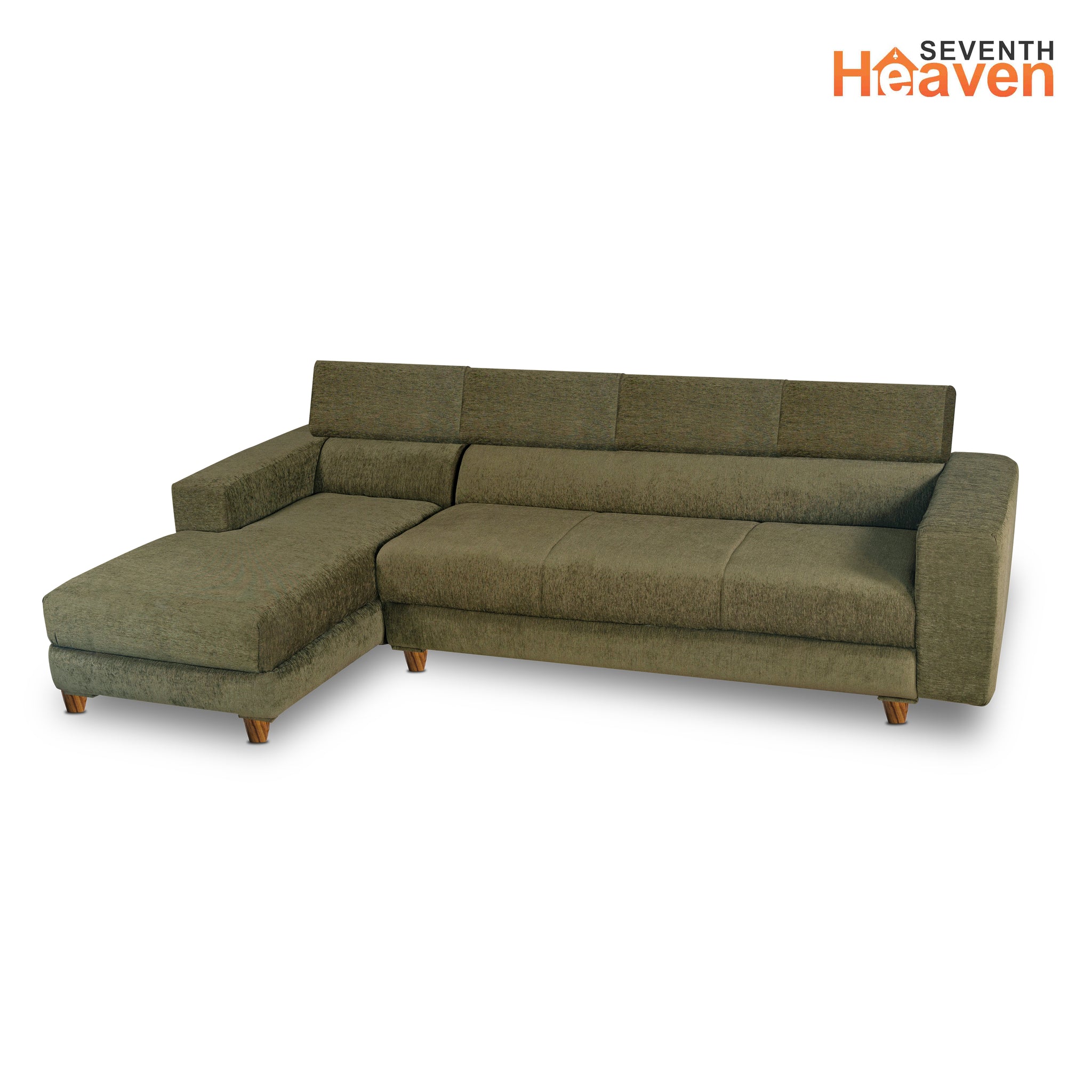 Berlin 6 Seater Sofa, Extra Spacious, Chenille Molfino Fabric with 3 Years Warranty( Finish Color - Green, Style - Left Corner Sofa)