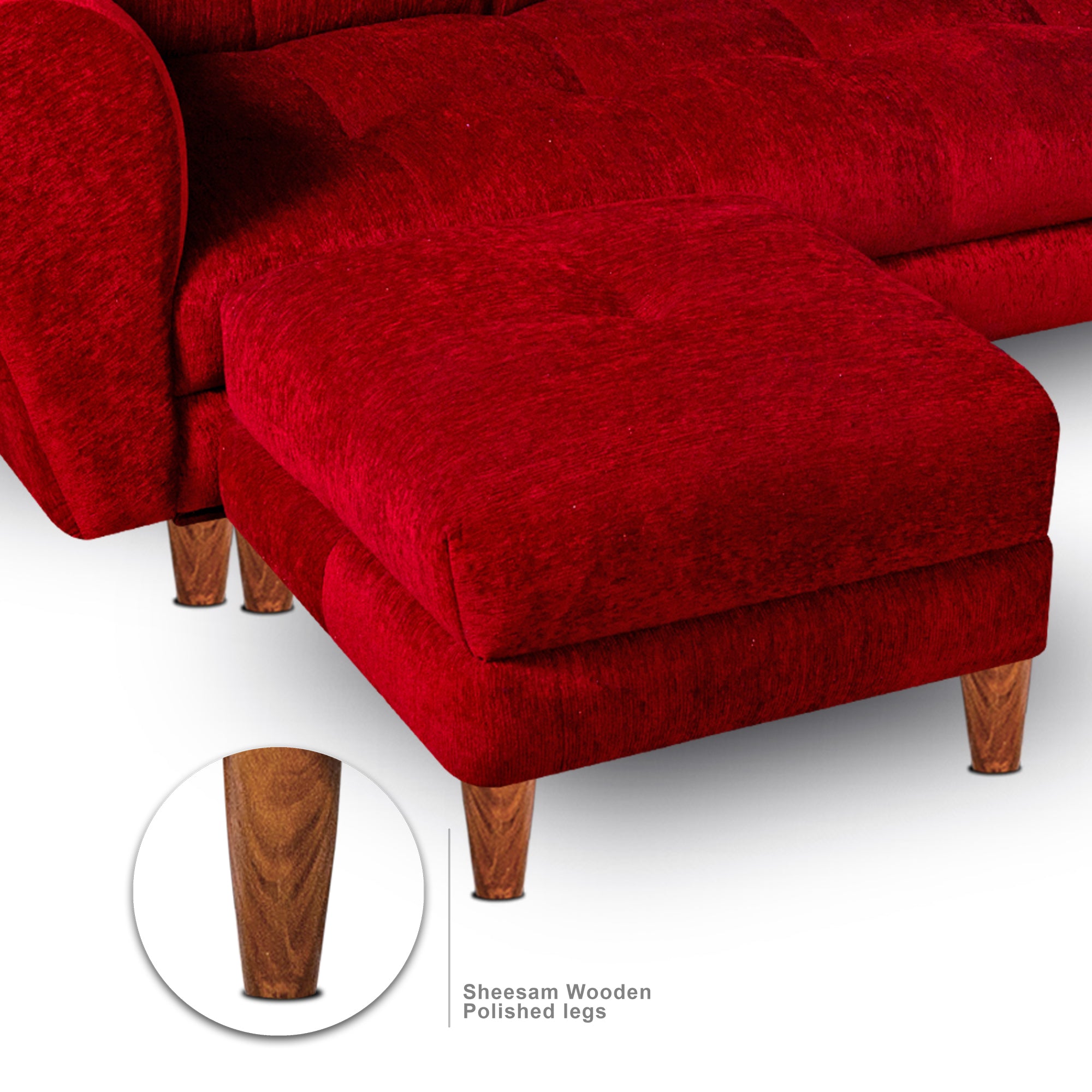 Seventh Heaven Milan 4 Seater Sofa with Ottoman, Chenille Molfino Fabric: 3 Year Warranty Fabric 4 Seater Sofa  (Finish Color - Maroon, DIY(Do-It-Yourself))
