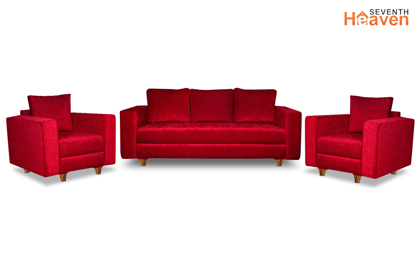 Rio 5 Seater Sofa Set, Chenille Molfino Fabric (Finish Color -Maroon, Style - 3 + 1 + 1)