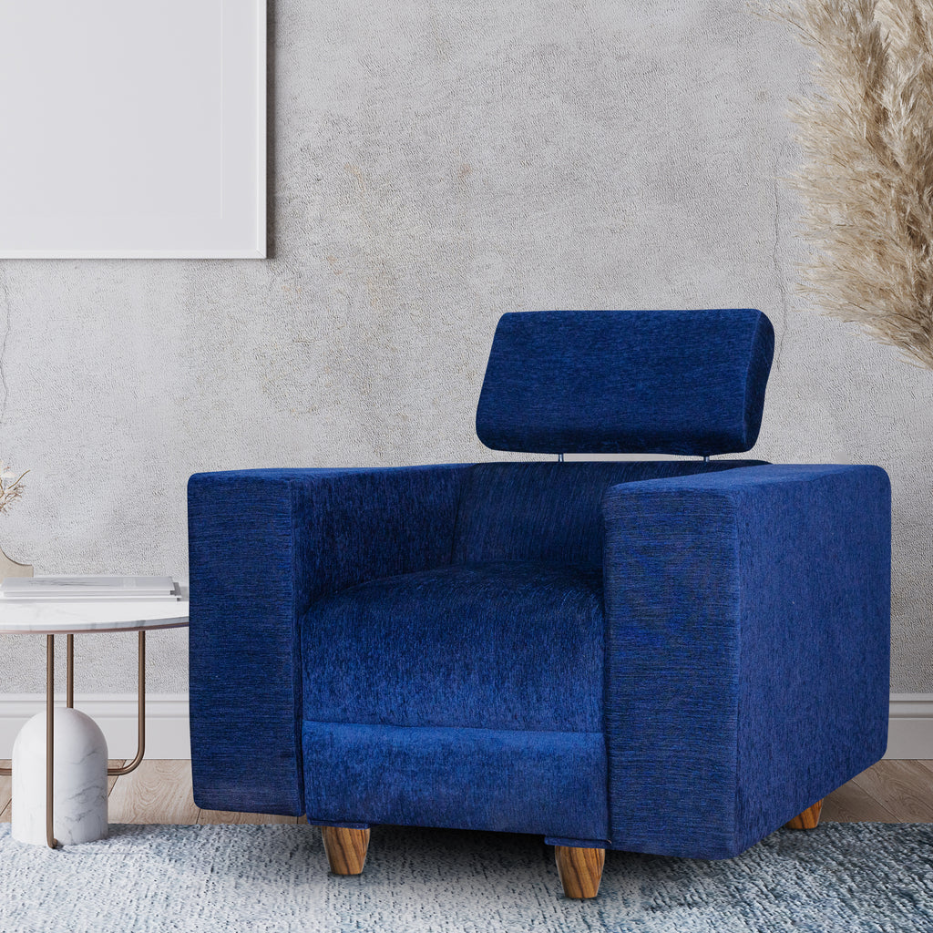 Berlin 1 Seater Sofa- ( Premium Molfino Fabric-Blue )