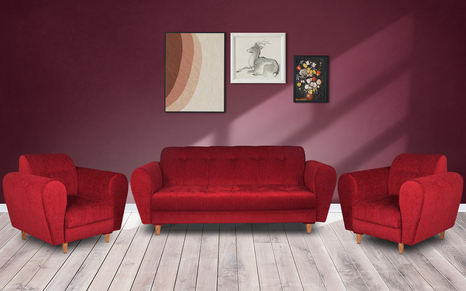 Milan (3+1+1) Seater Sofa - ( Premium Molfino Fabric- Maroon )
