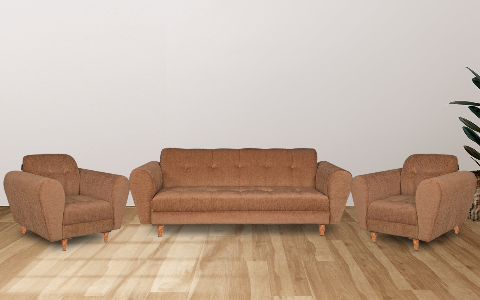 Milan 5 Seater Sofa Set, Chenille Molfino Fabric (Finish Color - Beige, Style - 3 + 1 +1)
