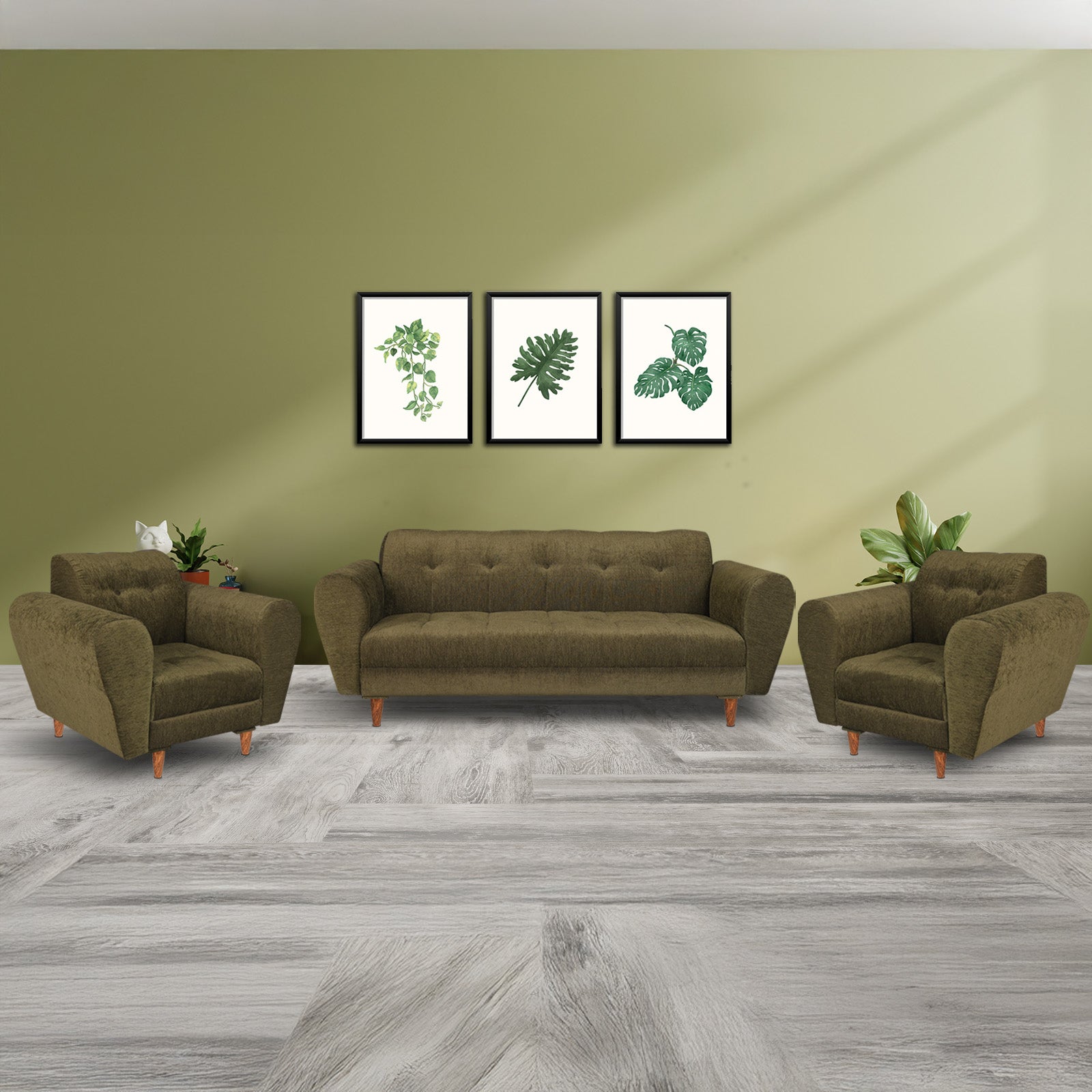Milan (3+1+1) Seater Sofa - ( Premium Molfino Fabric- Green )