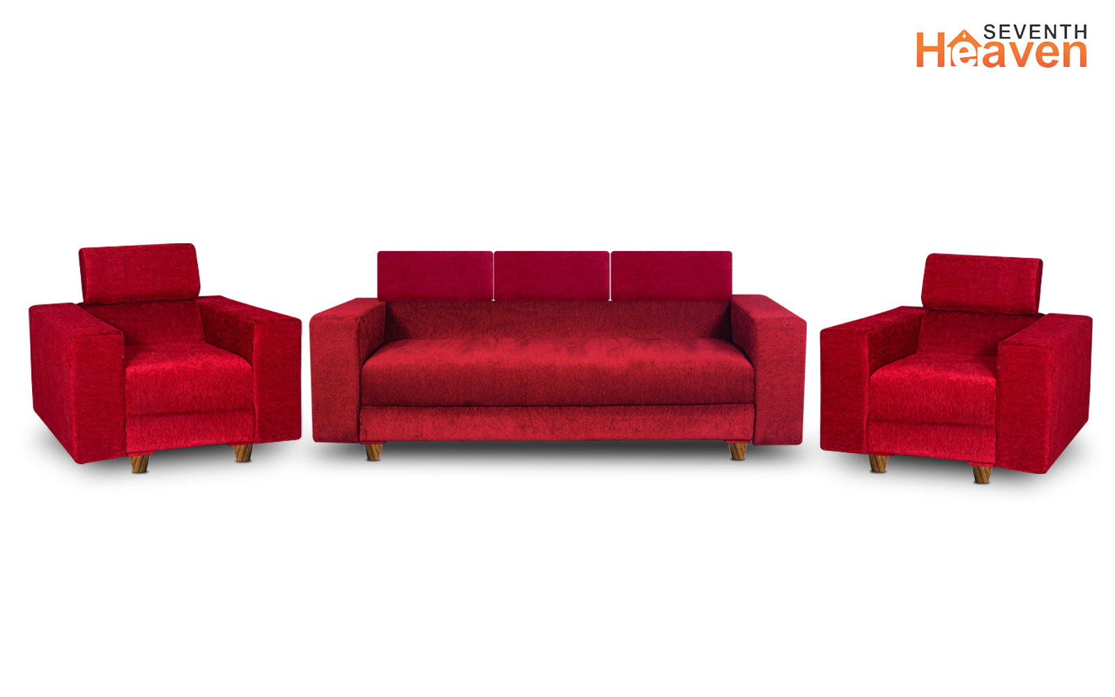 Berlin 5 Seater Sofa Set, Chenille Molfino Fabric (Finish Color -Maroon, Style - 3 + 1+ 1)
