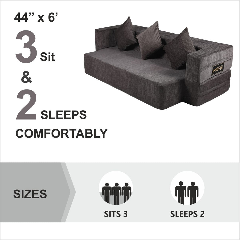 Flipper X Sofa Cum Bed (Memory Foam)- 3 Seater, Plain Cushions ( Premium Molfino Fabric- Grey )